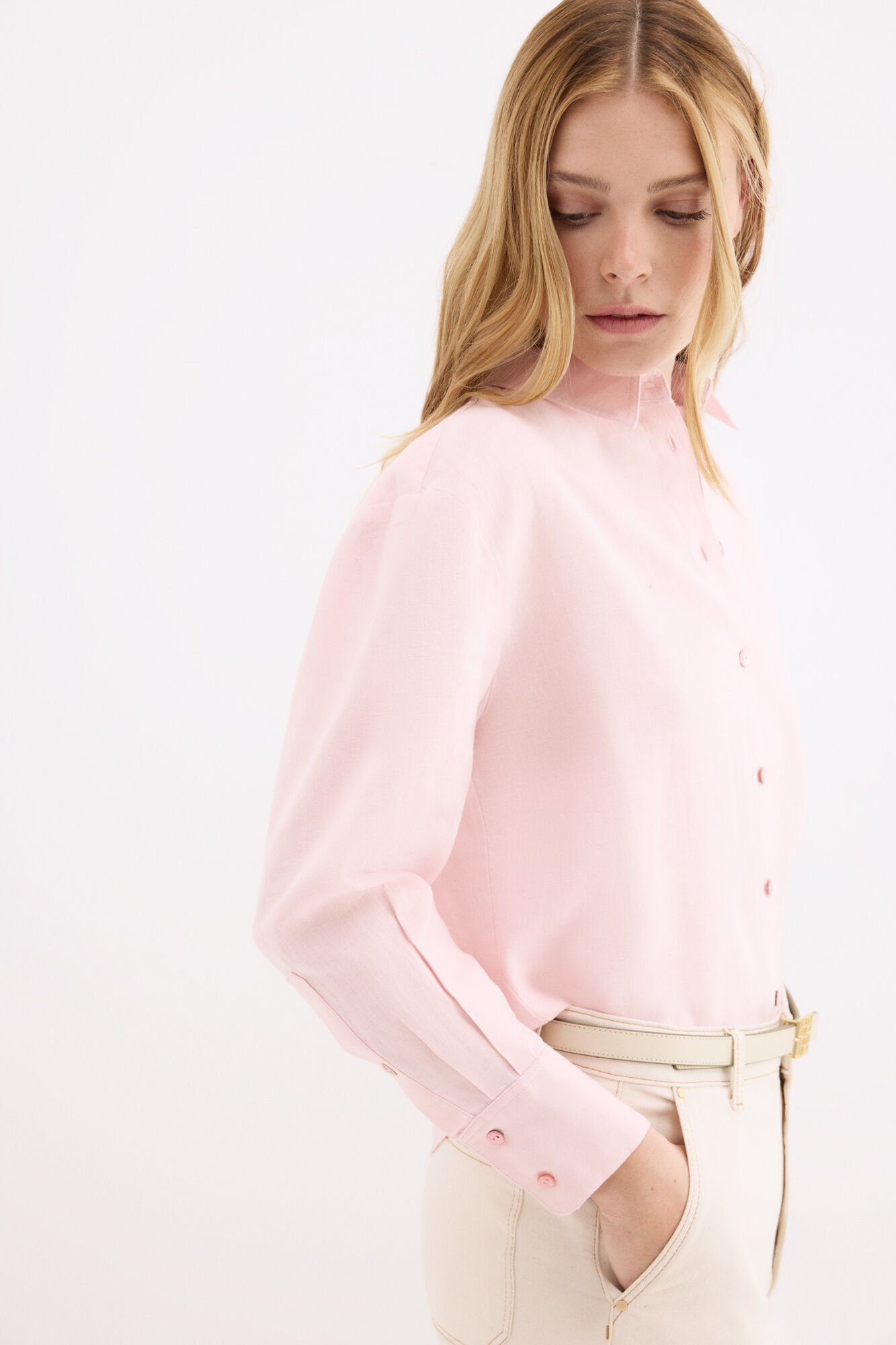 Pedro del Hierro Camisa manga comprida em linho Rosa