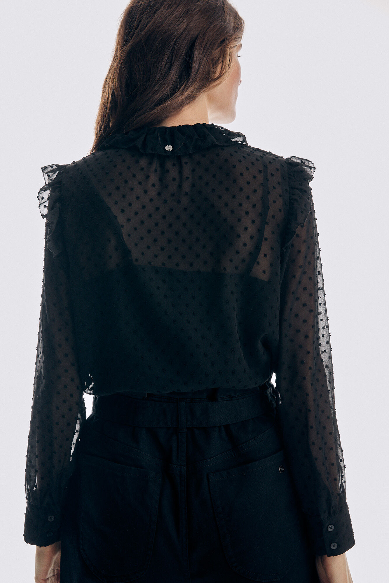 Pedro del Hierro Dot tulle romantic blouse Black