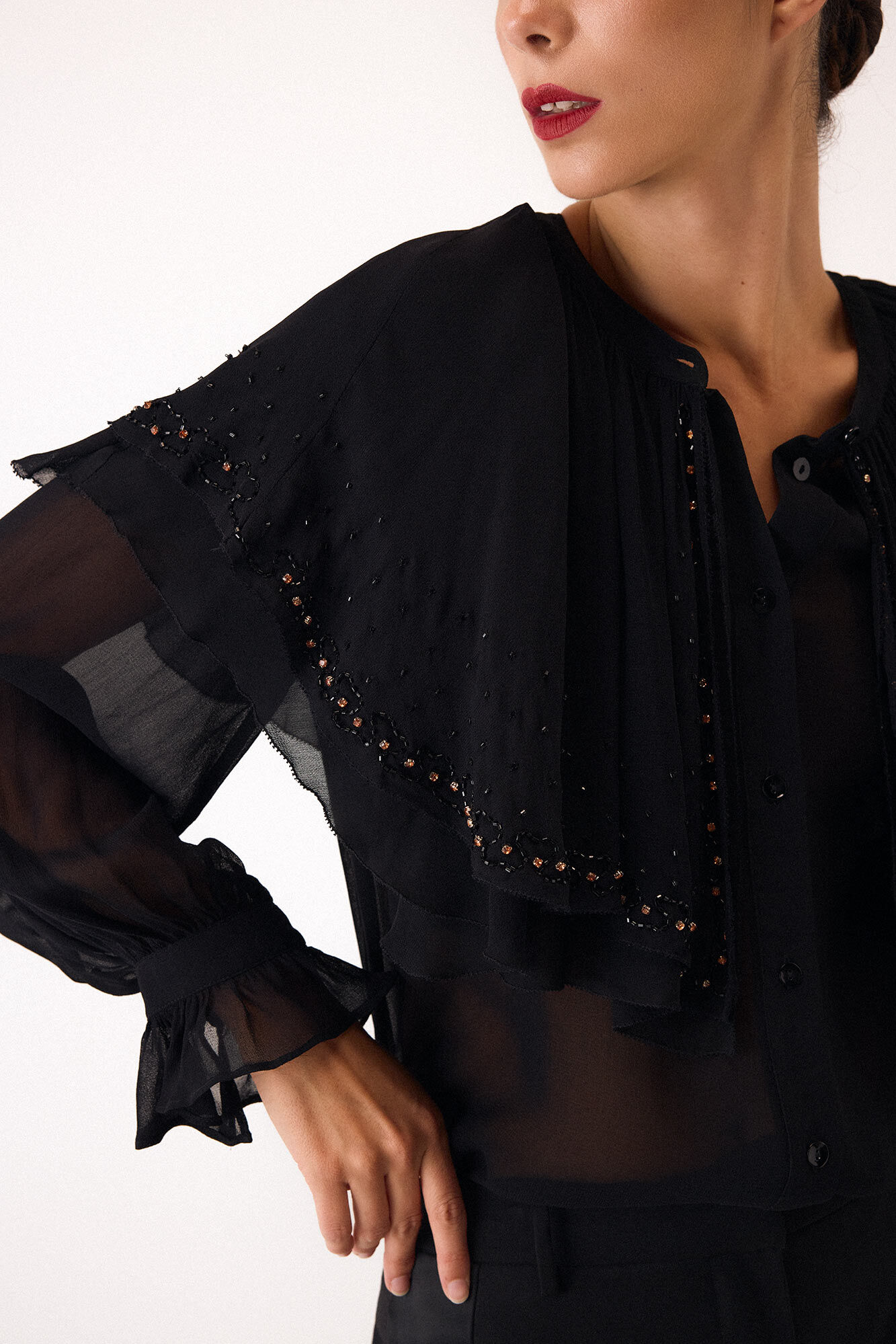 Pedro del Hierro Embroidered cape blouse Black