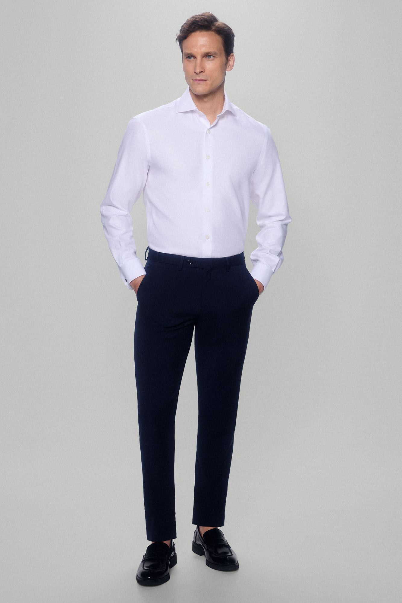 Pedro del Hierro camisa vestir gemelos estructura lisa non iron + antimanchas White
