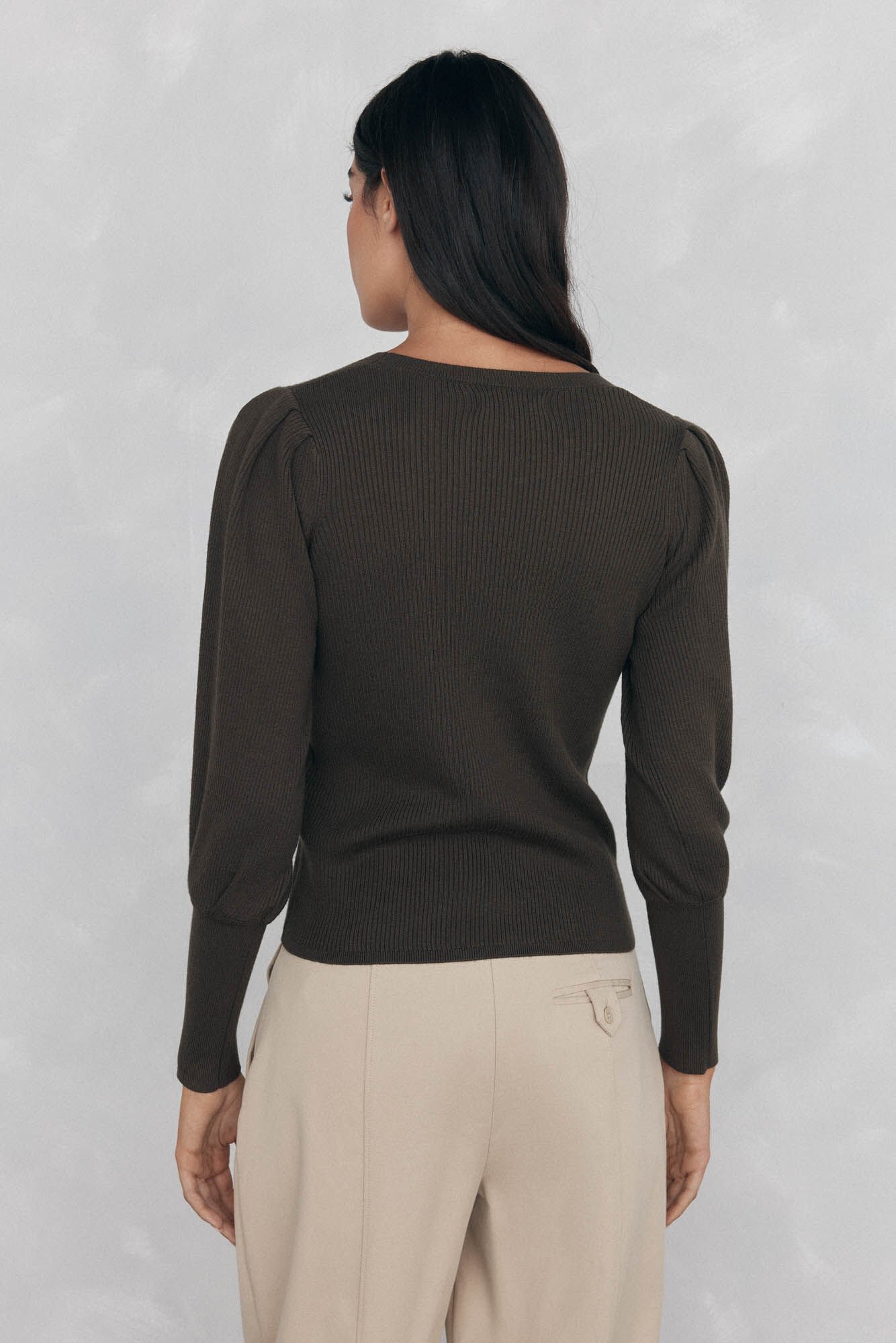 Pedro del Hierro Ribbed puffed-sleeve jumper Green