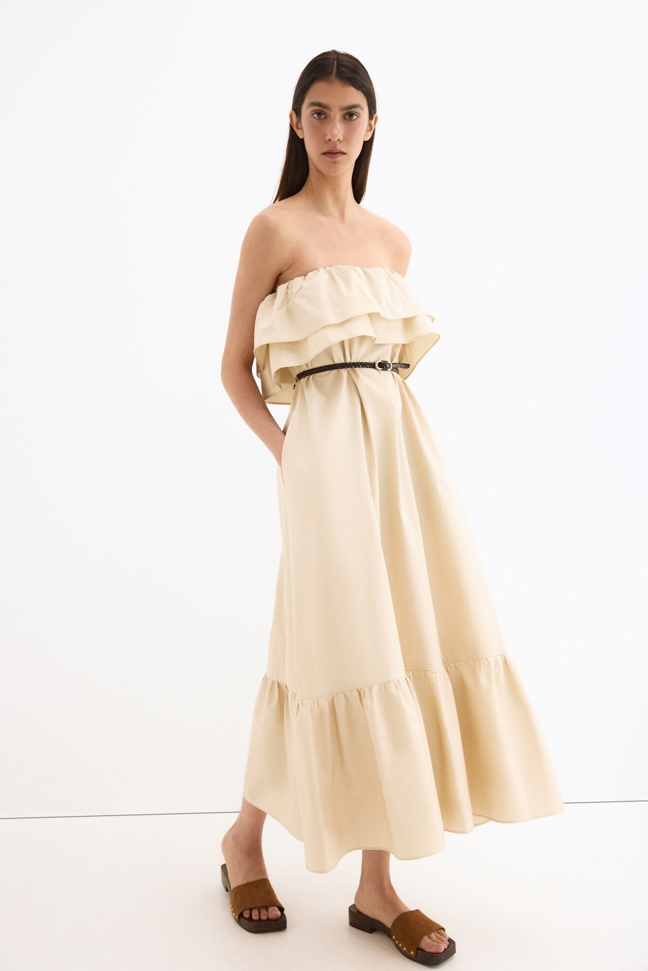 Pedro del Hierro Cotton strapless dress Ecru
