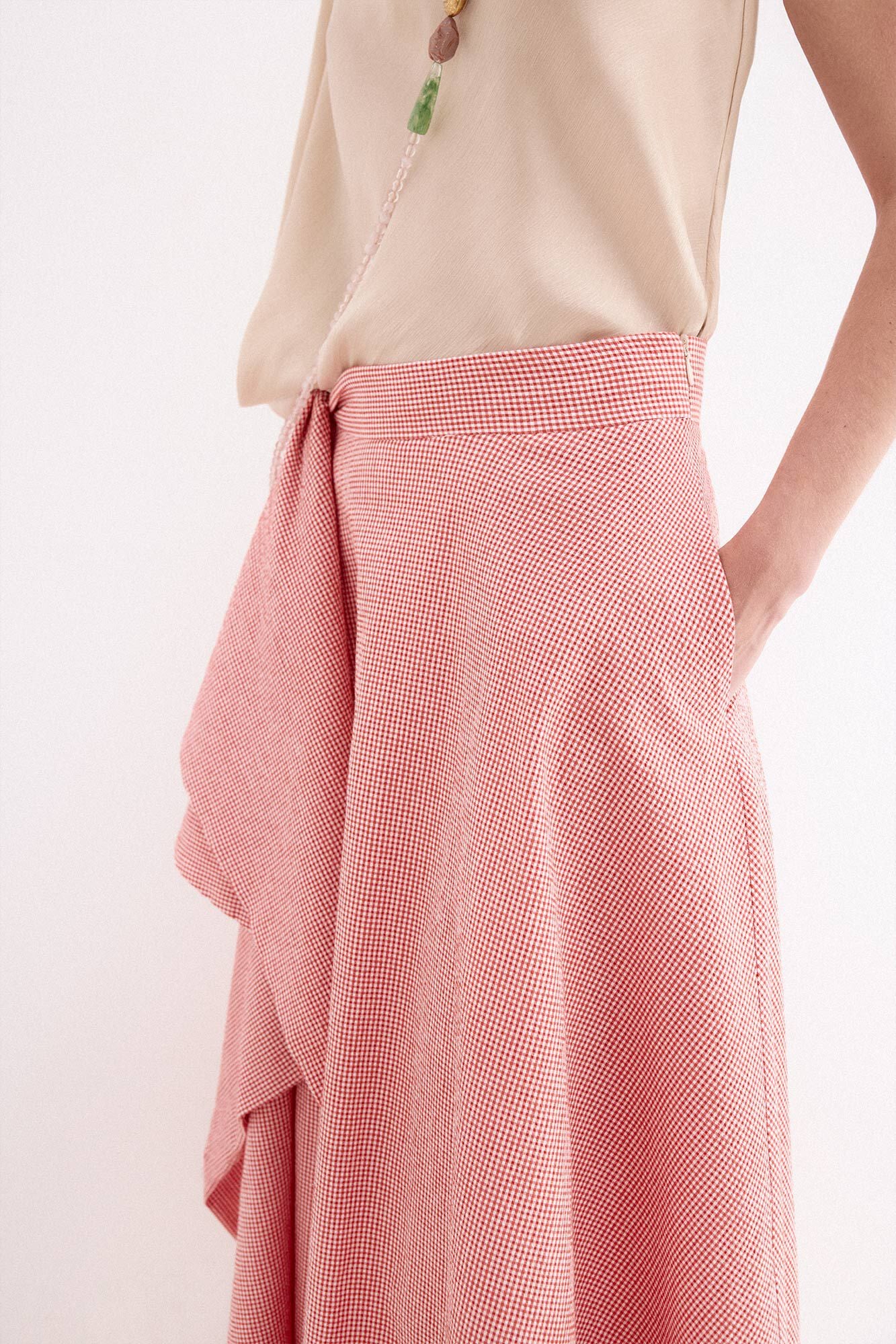 Pedro del Hierro Gingham puffed skirt Orange