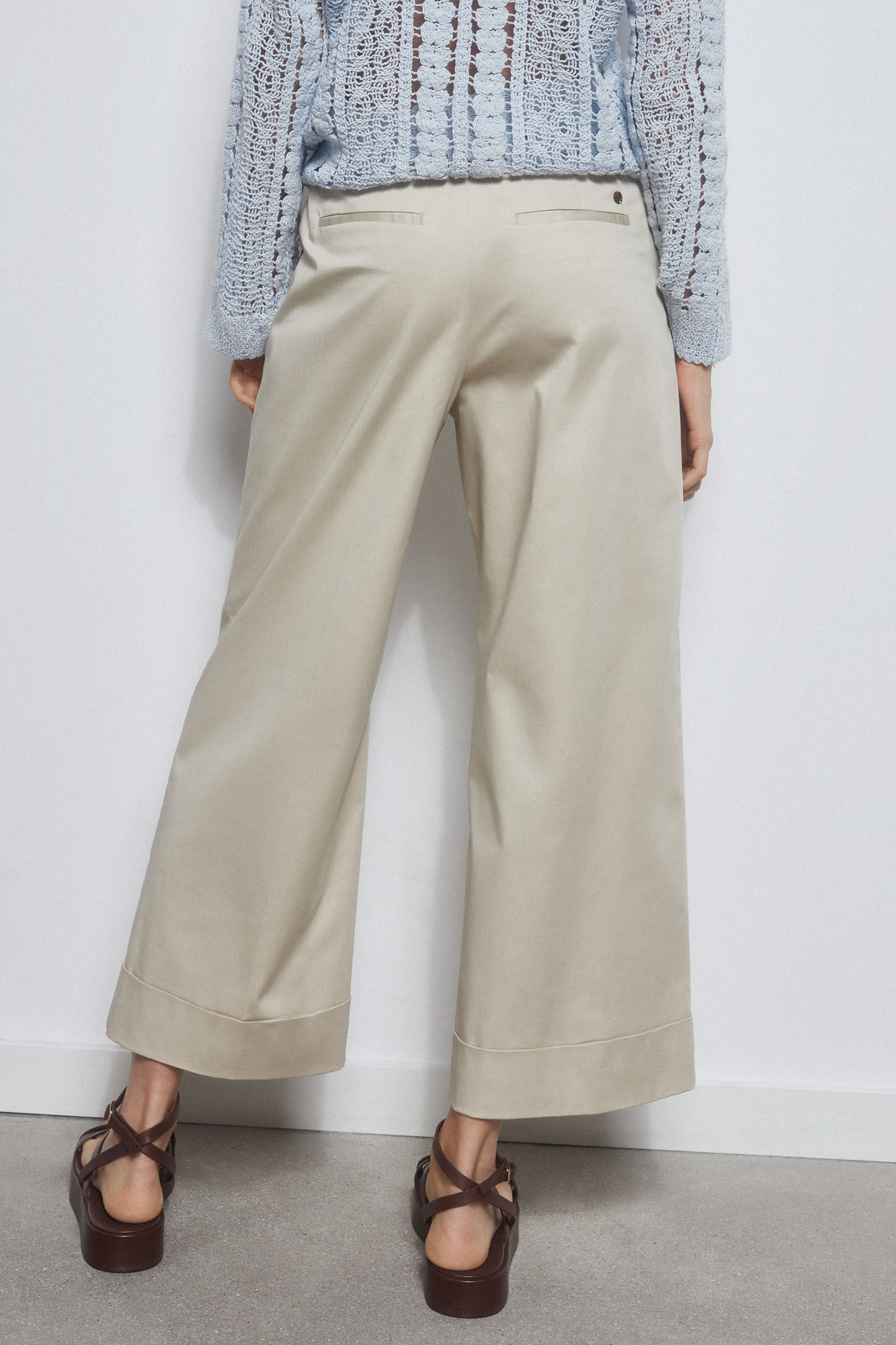Pedro del Hierro Pantal&oacute;n wide leg cropped popel&iacute;n Marr&oacute;n