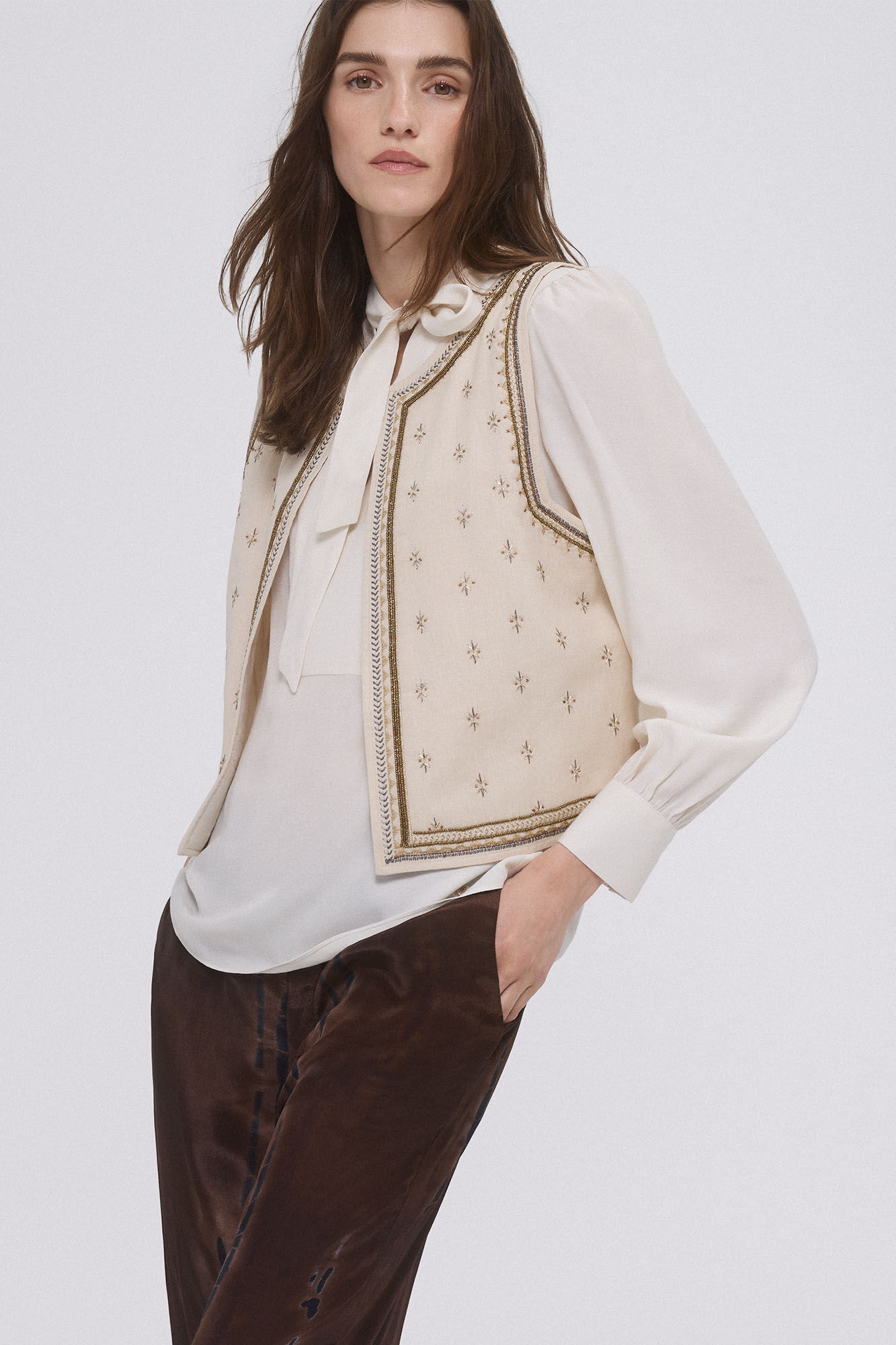 Pedro del Hierro Embroidered waistcoat Beige