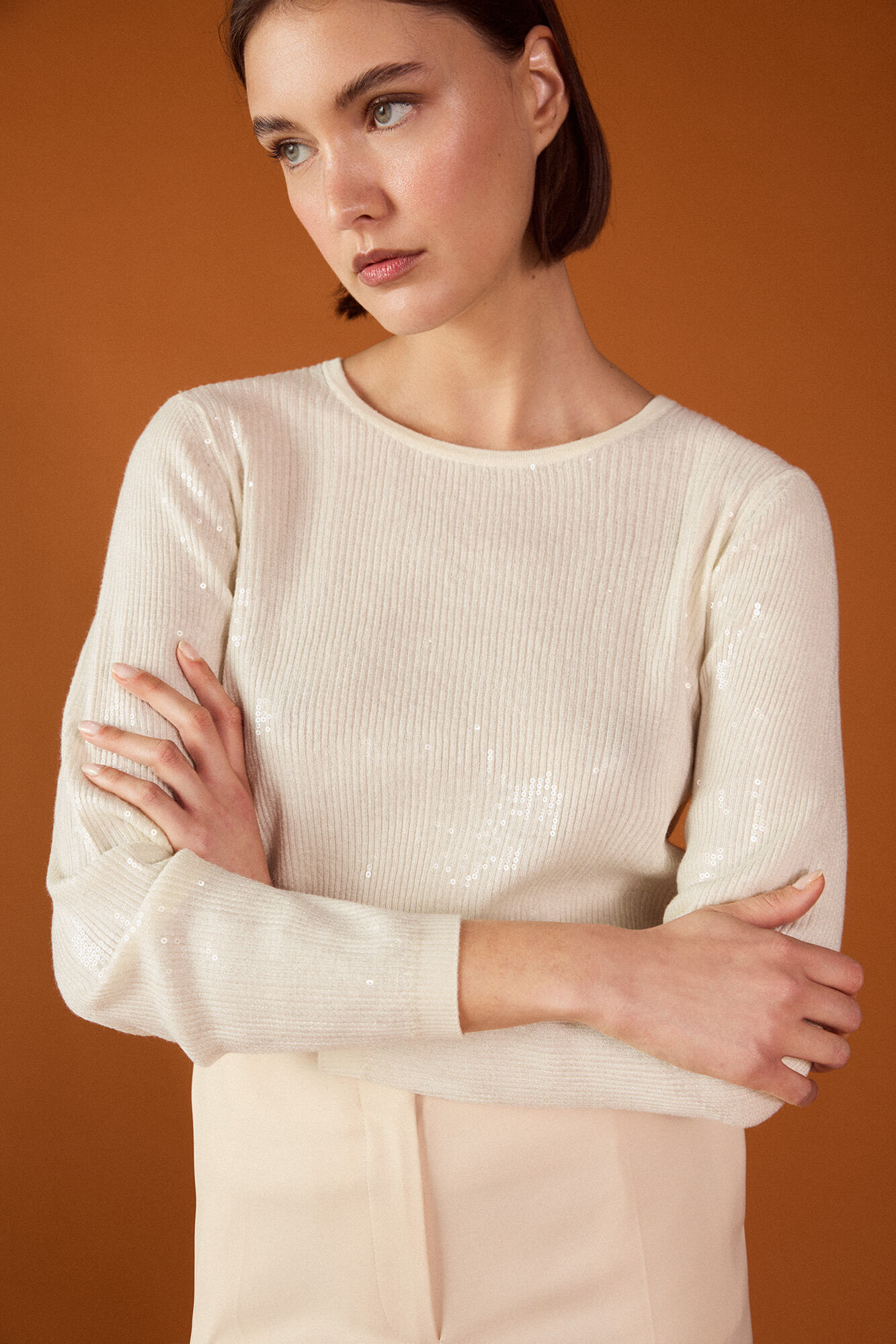 TFP by Tamara Falc&oacute; Sheer sequin jumper Ecru