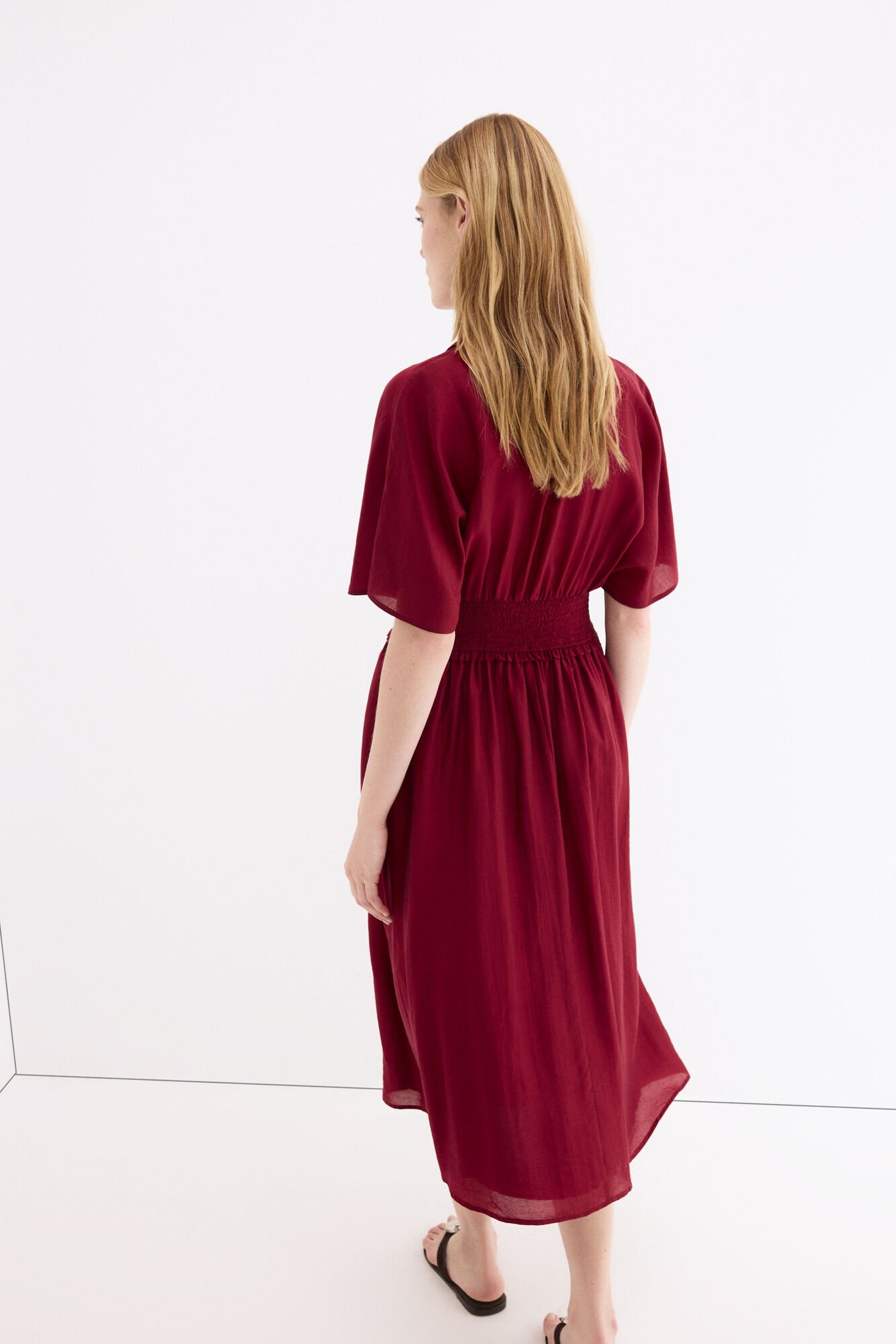 Pedro del Hierro Vestido midi com detalhe de franzidos na cintura Bordeaux
