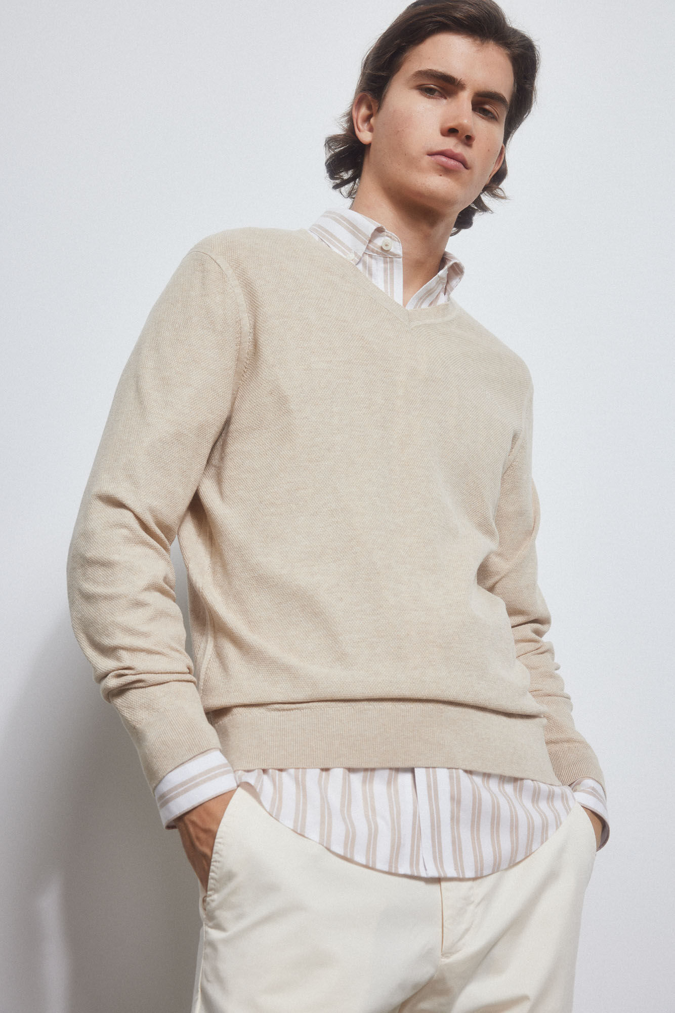 Pedro del Hierro Camisola linho gola bico fina Beige