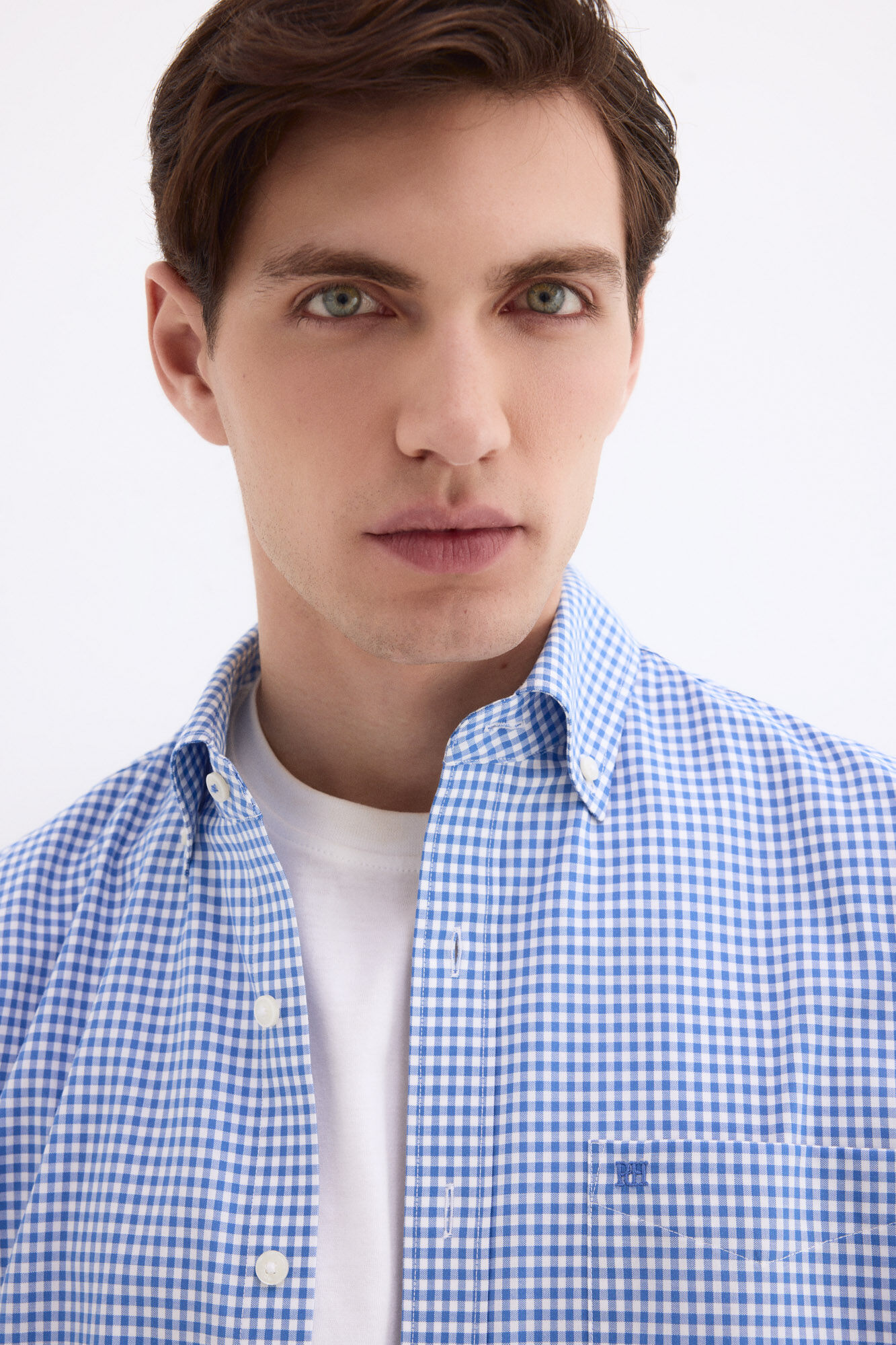 Pedro del Hierro Non iron plaid short sleeve shirt Blue