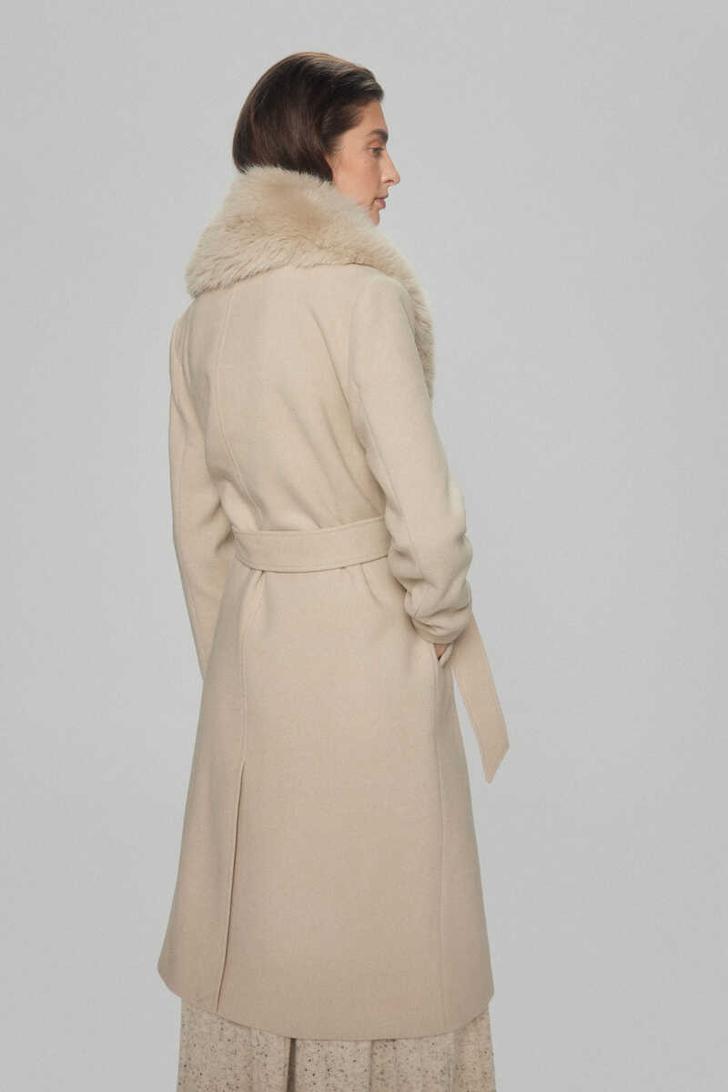 Pedro del Hierro Cloth coat with detachable fur collar Beige