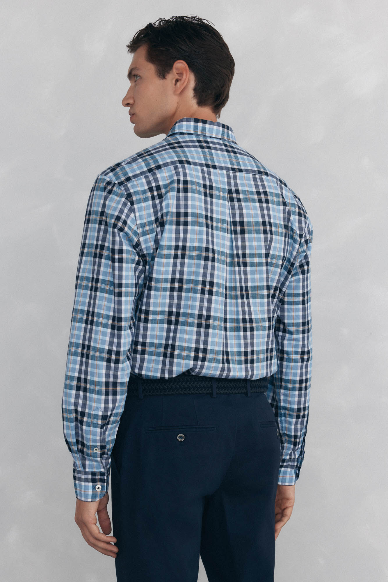 Pedro del Hierro Checked slub shirt Blue