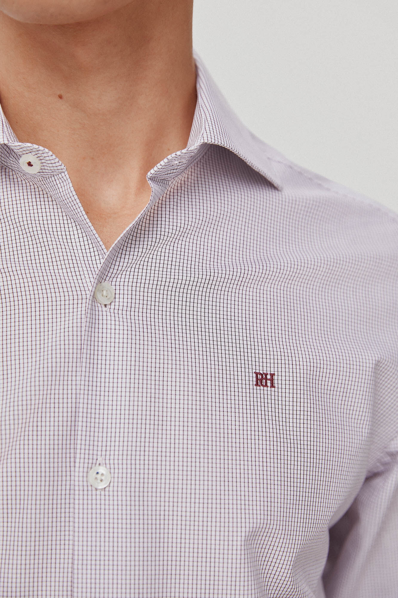 Pedro del Hierro Camisa vestir facil plancha y antimanchas cuadros regular fit Burdeos