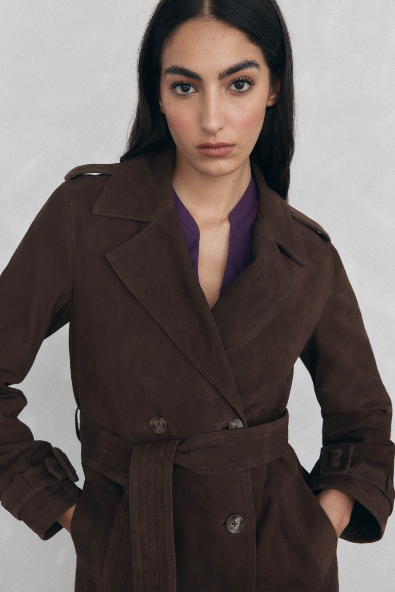 Pedro del Hierro suede trench coat Brown