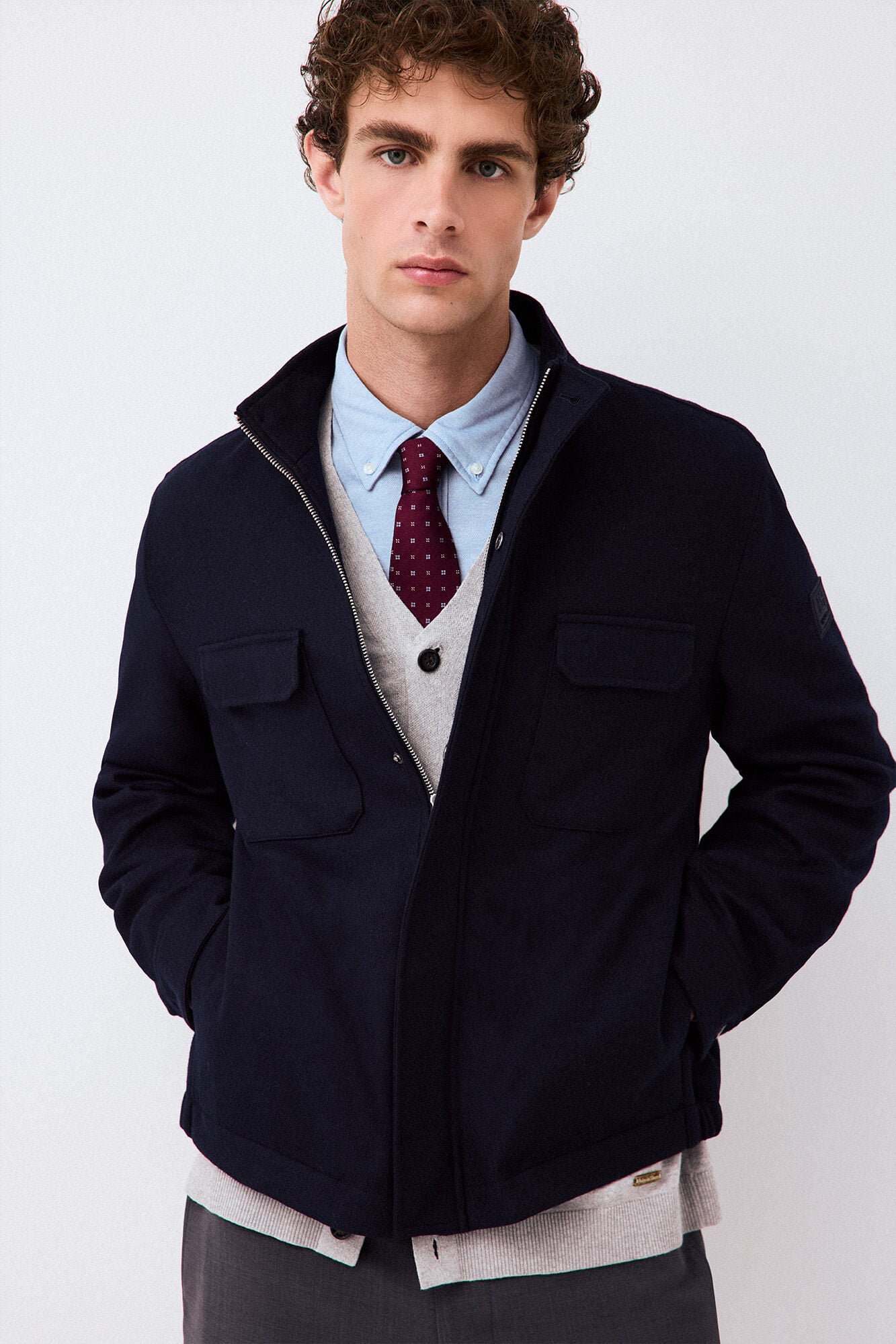 Pedro del Hierro Wool blend knit jacket Blue