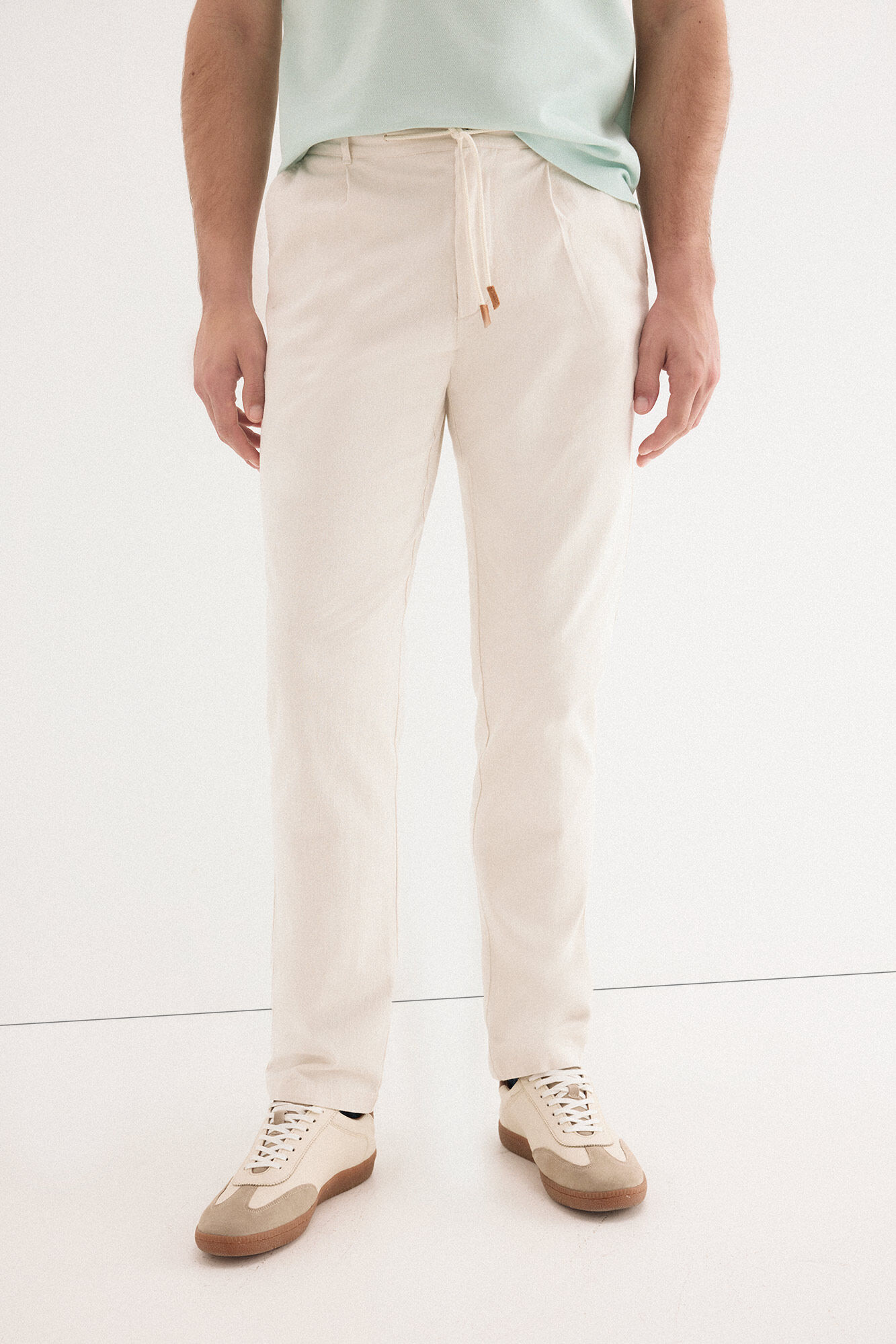 Pedro del Hierro Cotton-linen drawstring chinos Ecru