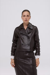 Pedro del Hierro Short leather trench coat Brown