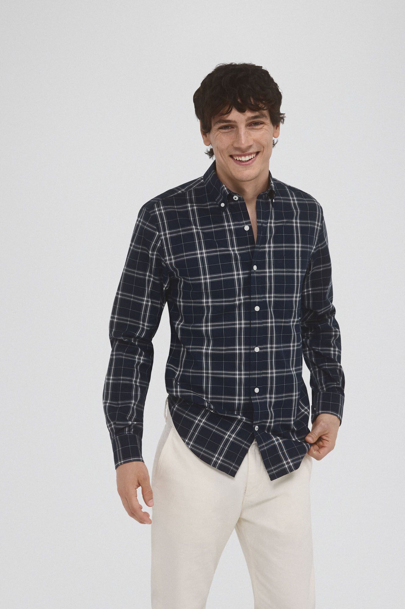 Pedro del Hierro Camisa non iron cuadros twill Azul