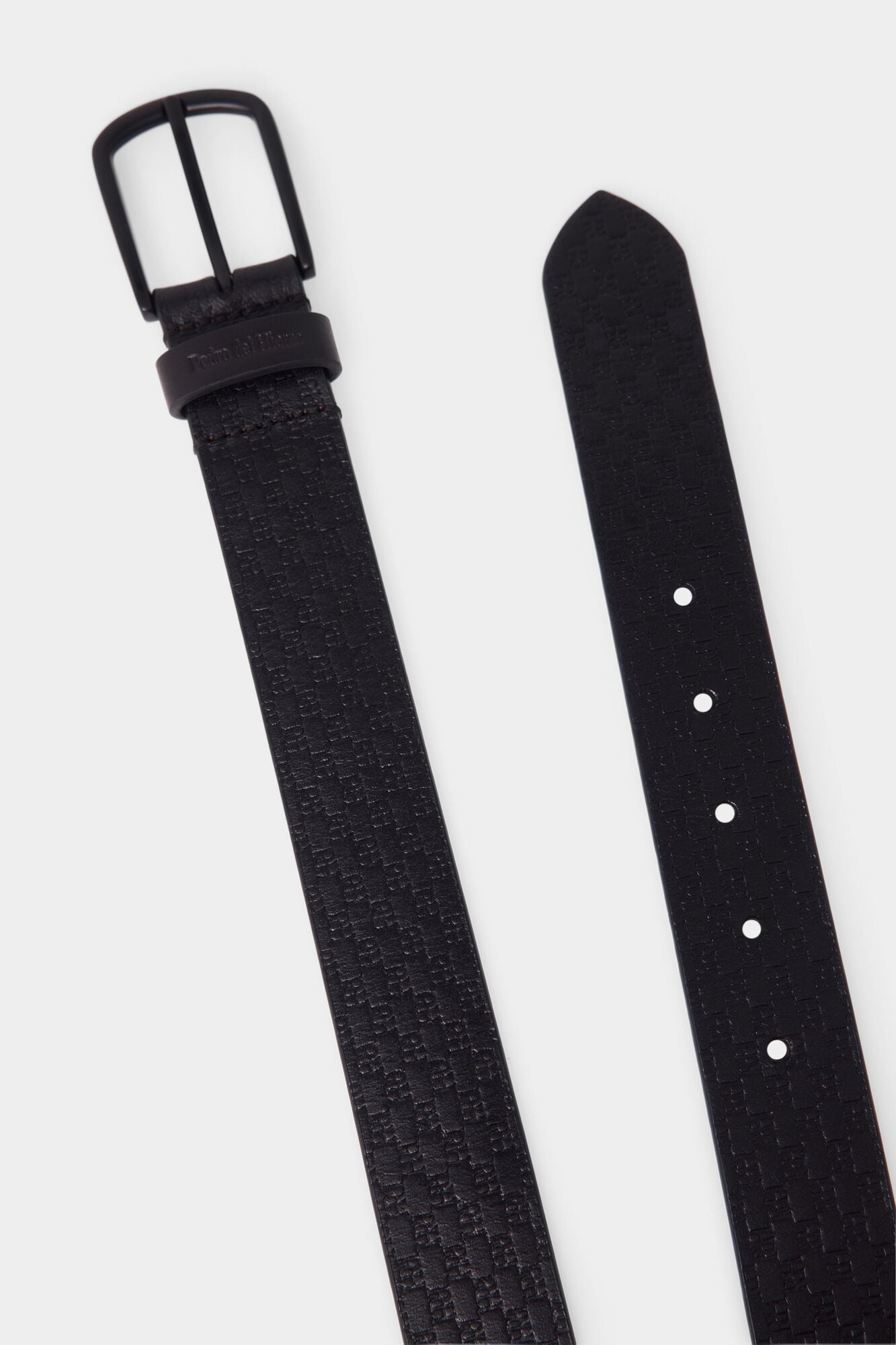 Pedro del Hierro Leather belt with engraved logos Black