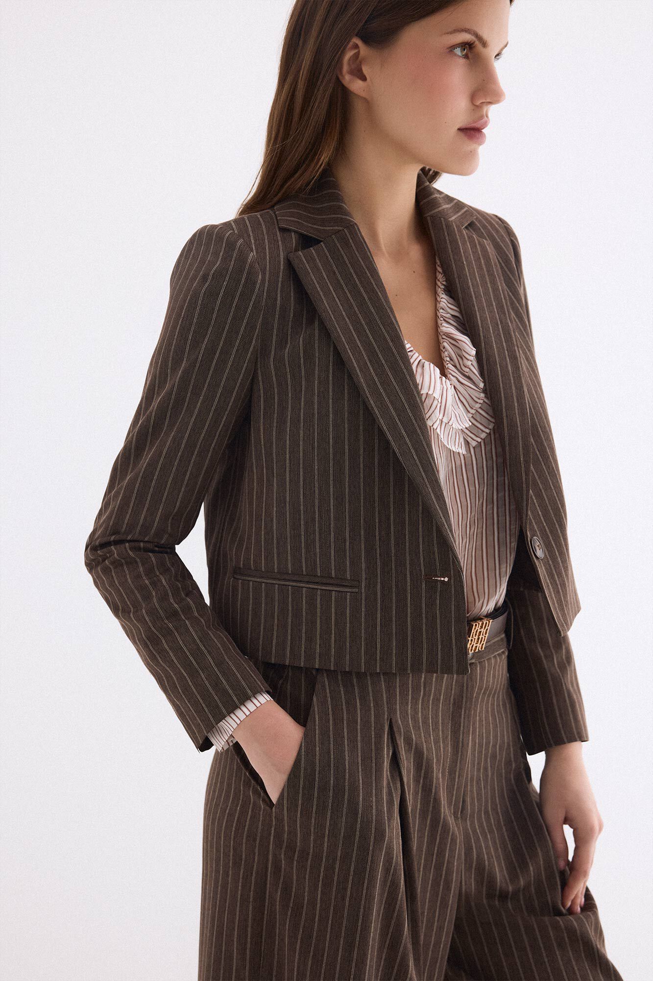 Pedro del Hierro Striped blazer Brown