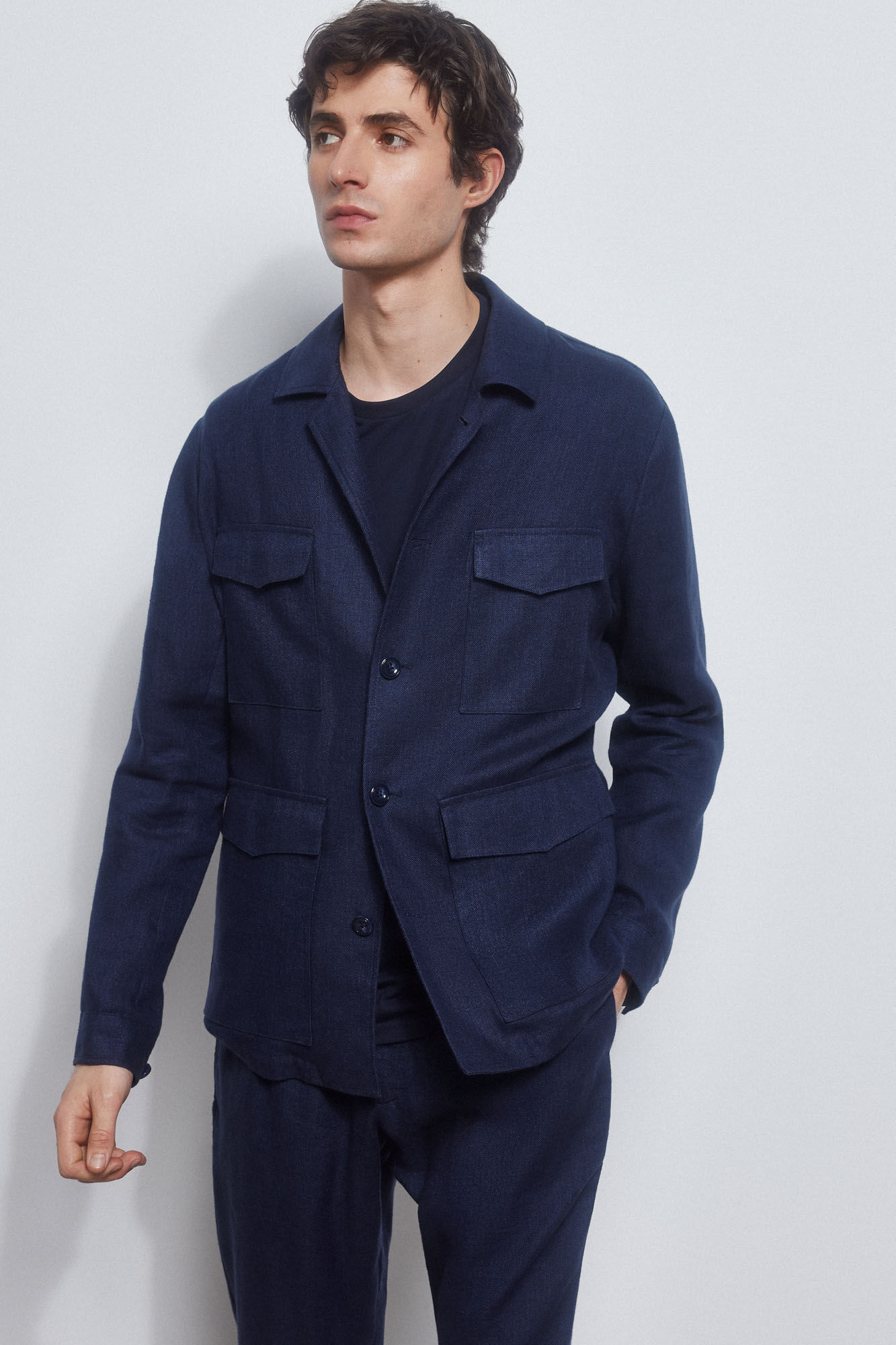Pedro del Hierro Linen safari jacket Blue