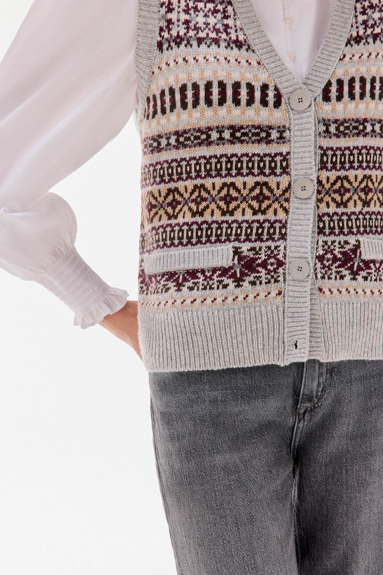 TFP by Tamara Falc&oacute; Geometric jacquard gilet Burgundy