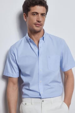 Pedro del Hierro Camisa non iron manga curta lisa Azul