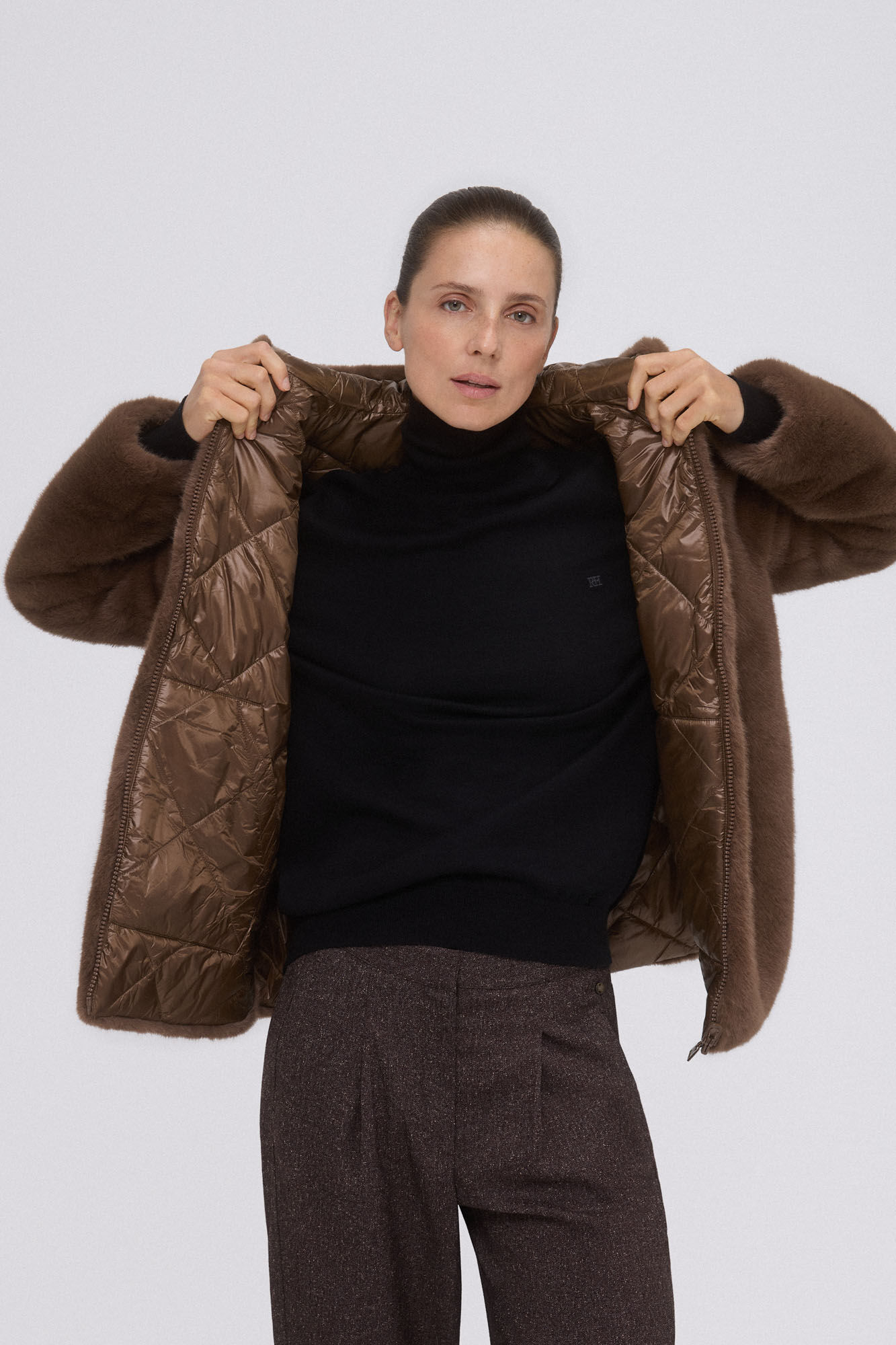 Pedro del Hierro Reversible fur parka Brown
