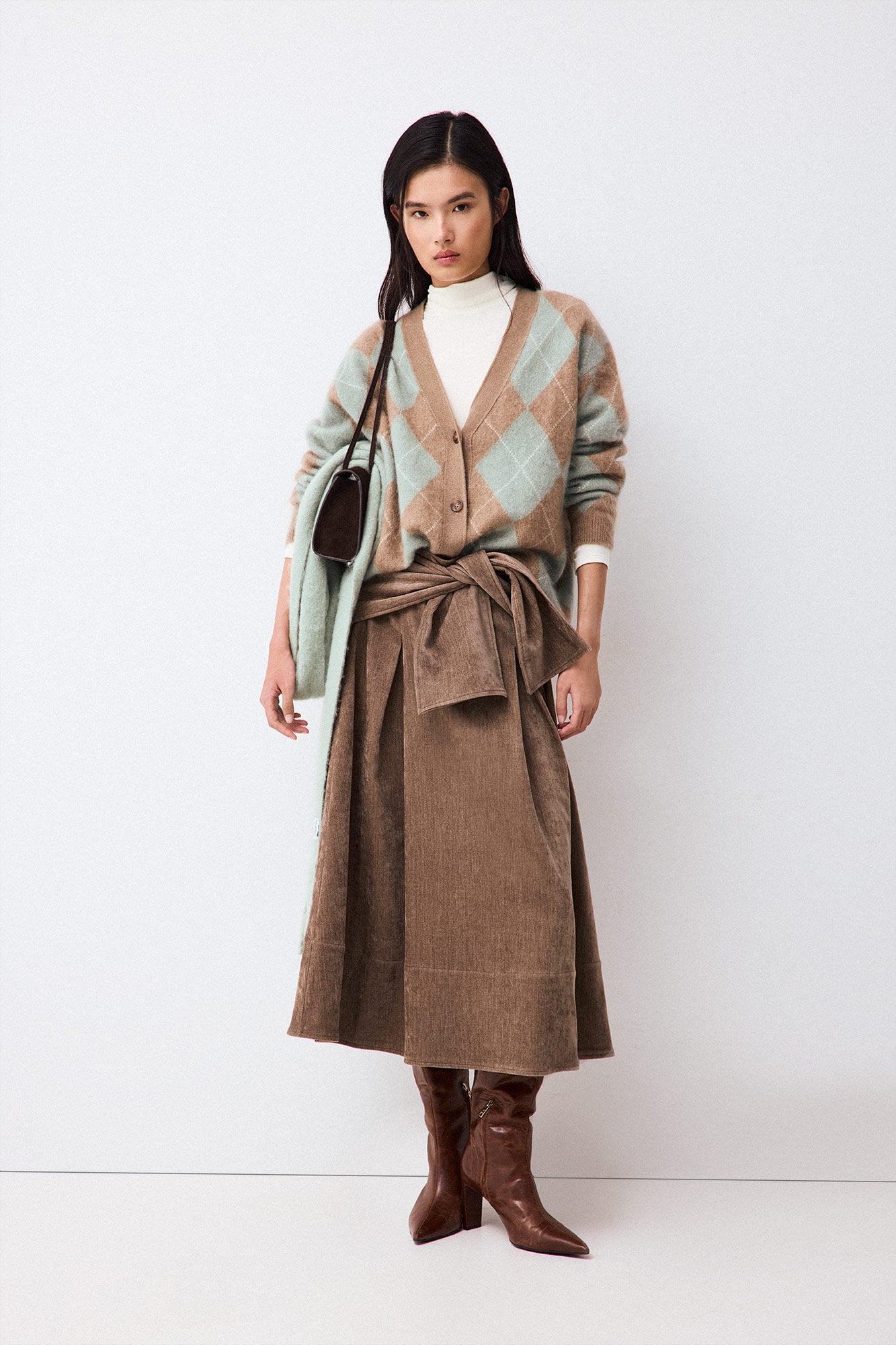 Pedro del Hierro Midi skirt with wide tie detail Brown