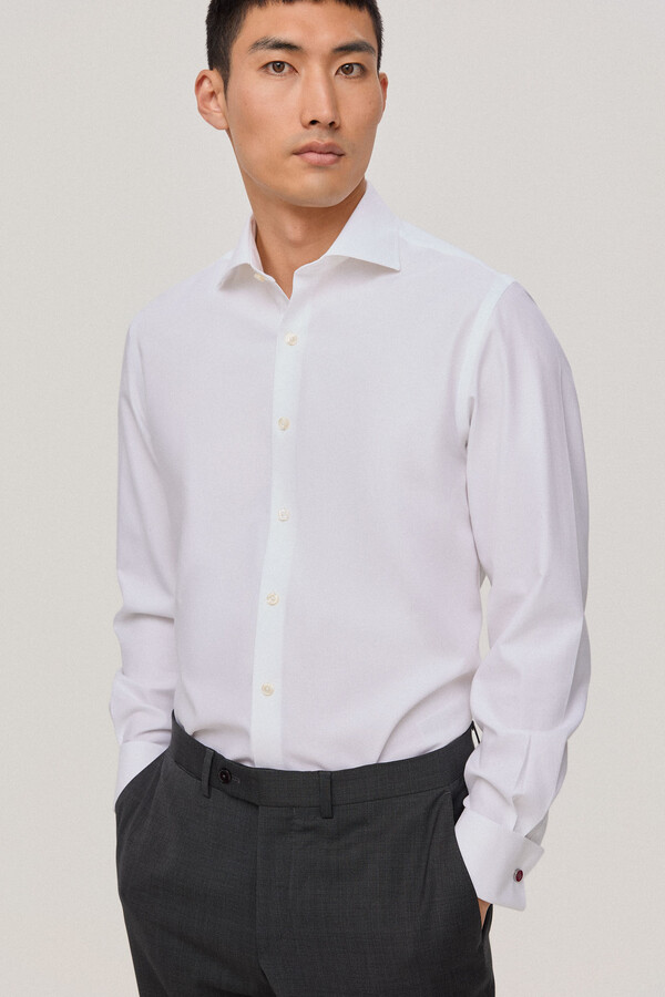 Pedro del Hierro Camisa vestir puño gemelo non iron y antimanchas estructura lisa classic fit White