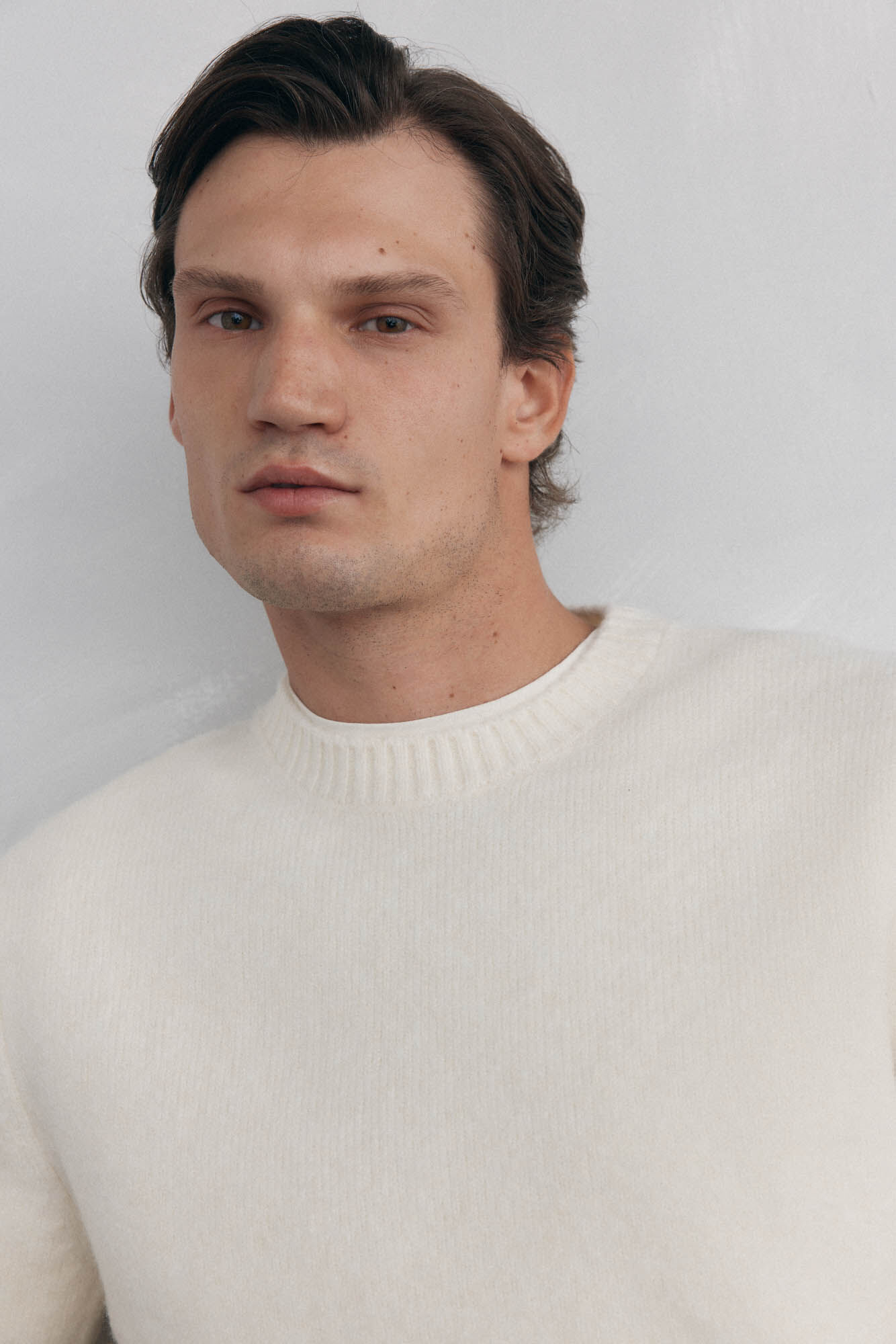 Pedro del Hierro Structured wool round neck sweater Ecru