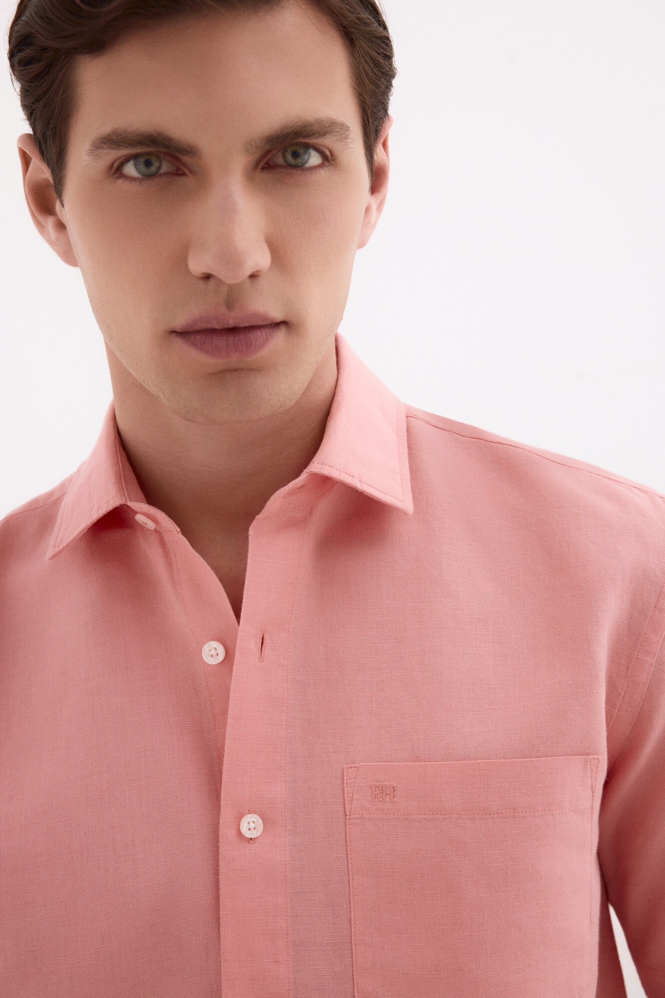 Pedro del Hierro Linen cotton plain shirt Coral