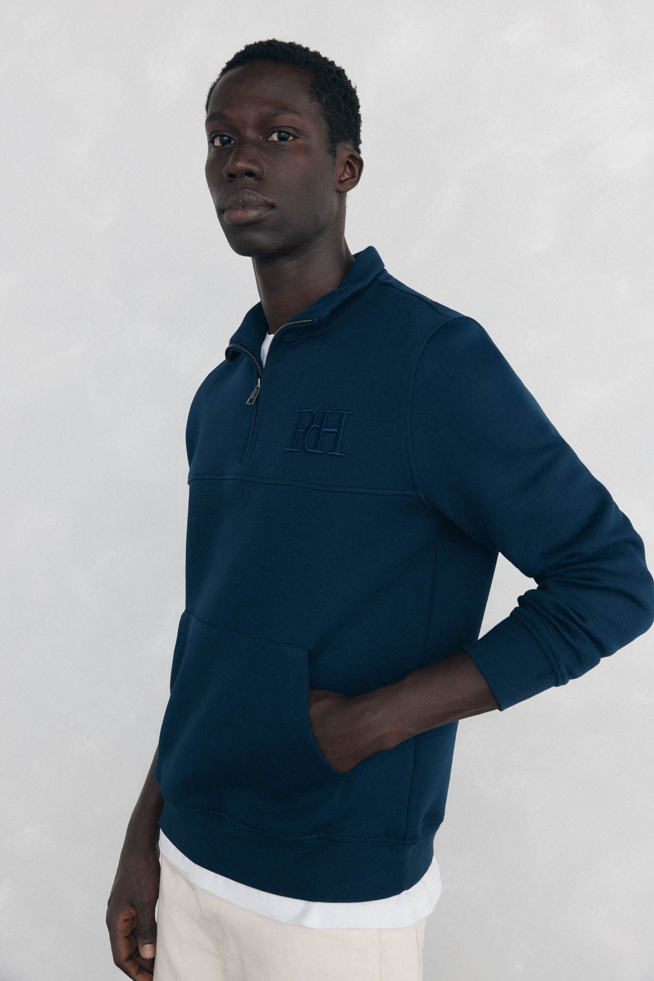 Pedro del Hierro Sudadera cuello cremallera tejido t&eacute;cnico Azul