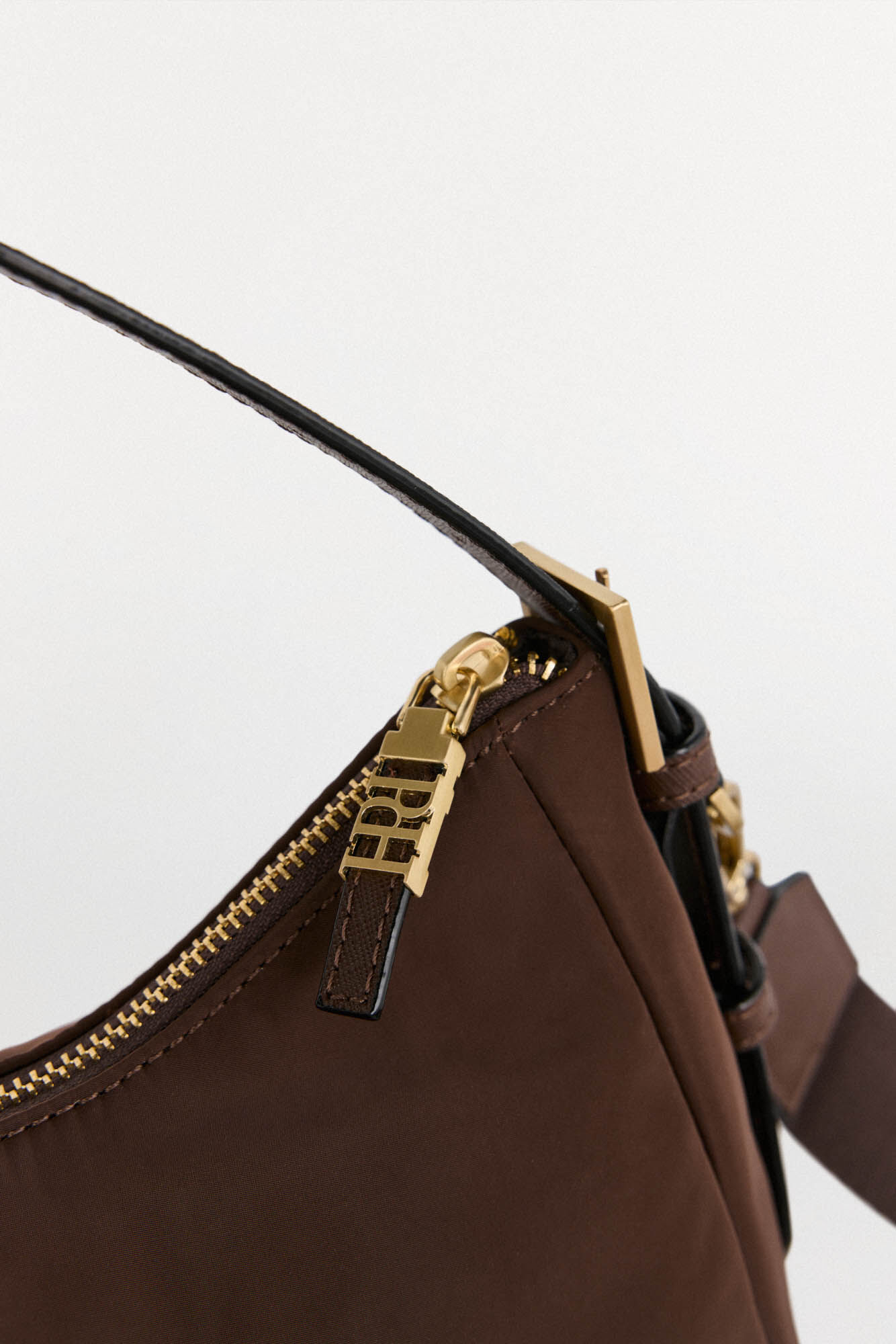 Pedro del Hierro Nylon shoulder bag with buckles Brown