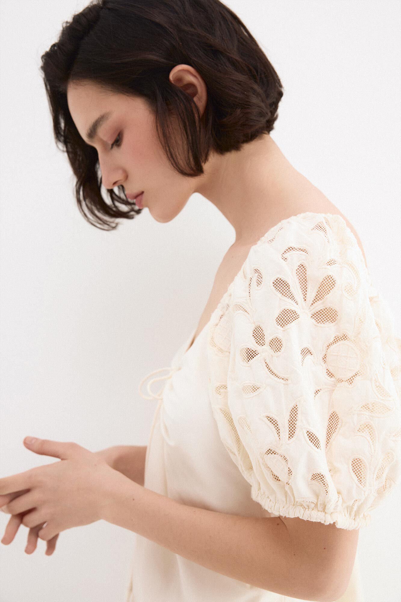 Pedro del Hierro Embroidered sleeve midi dress White
