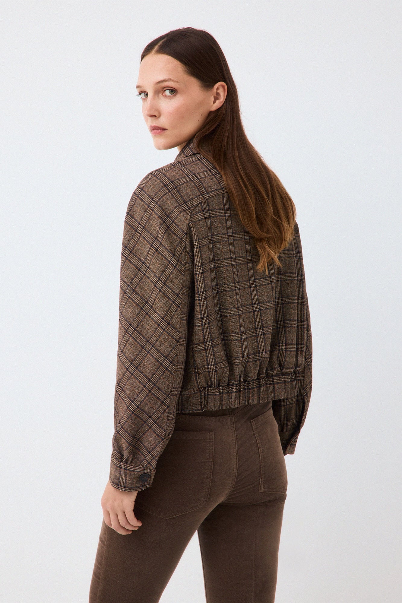 Pedro del Hierro Harris plaid bomber Brown
