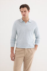 Pedro del Hierro Linen polo long sleeve jumper Blue