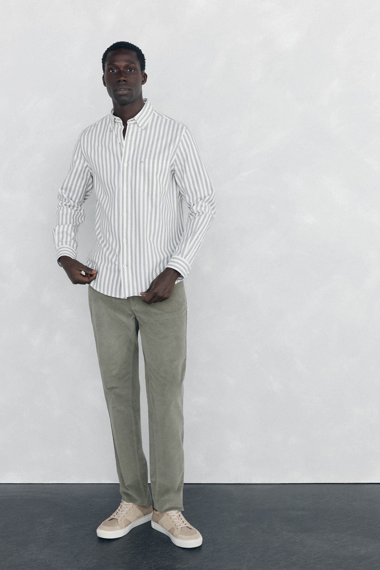 Pedro del Hierro Brushed Oxford Striped Shirt Green