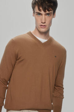 Pedro del Hierro Cotton/silk/cashmere V-neck jumper Brown