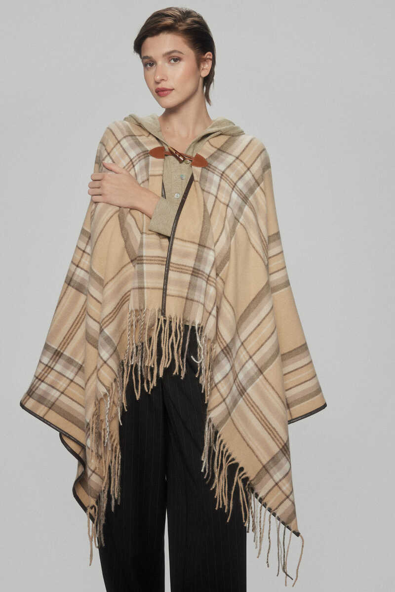 Pedro del Hierro Checked poncho with edging and frog clasp Several