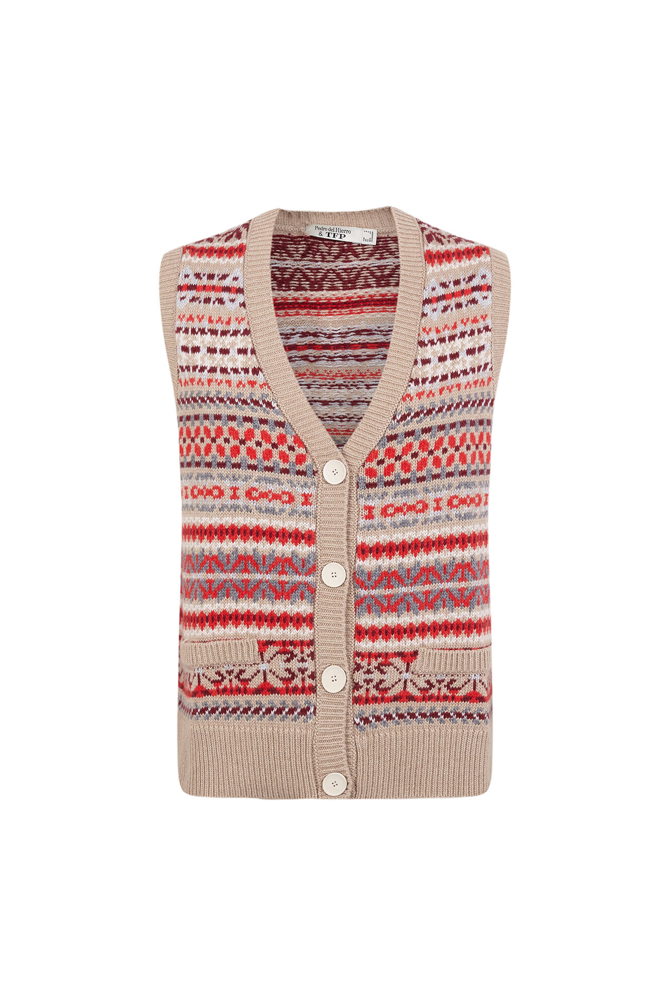 TFP by Tamara Falc&oacute; Geometric jacquard gilet Beige