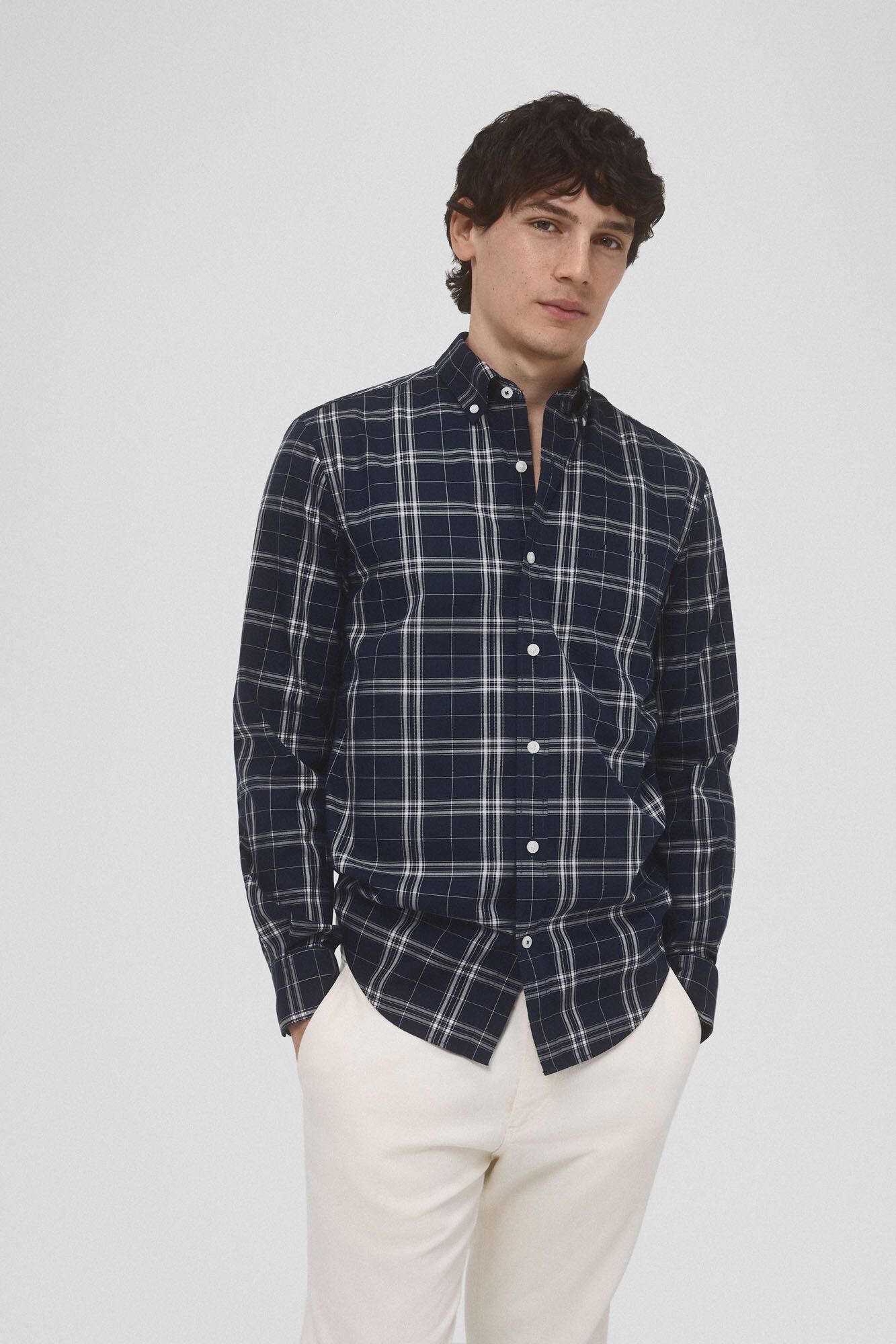 Pedro del Hierro Camisa non iron cuadros twill Azul