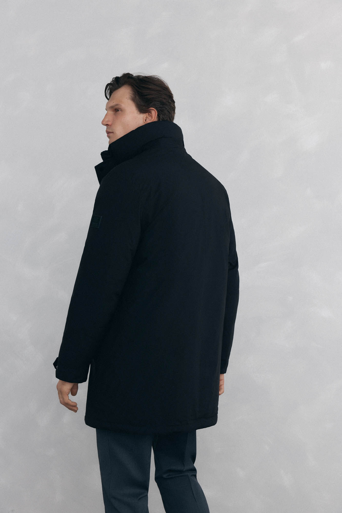 Pedro del Hierro Long parka with hood and views Black