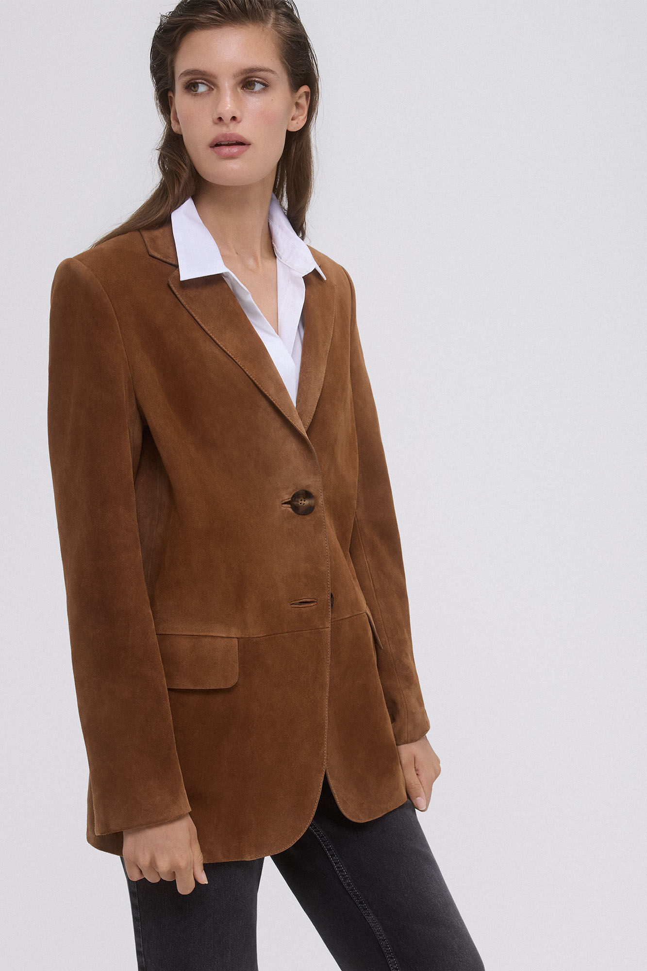 Pedro del Hierro Camel suede blazer Brown