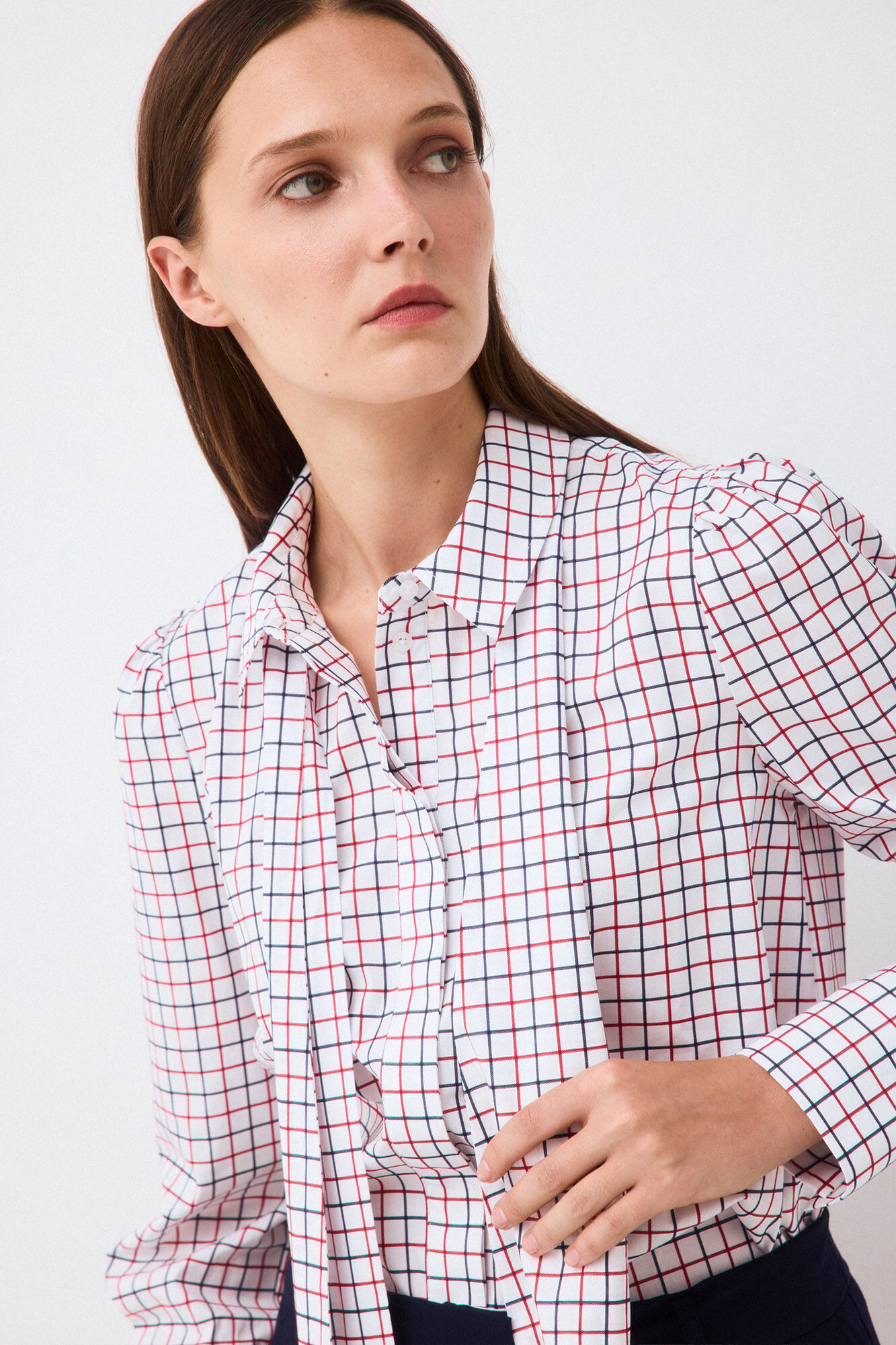 Pedro del Hierro Plaid tie blouse Red