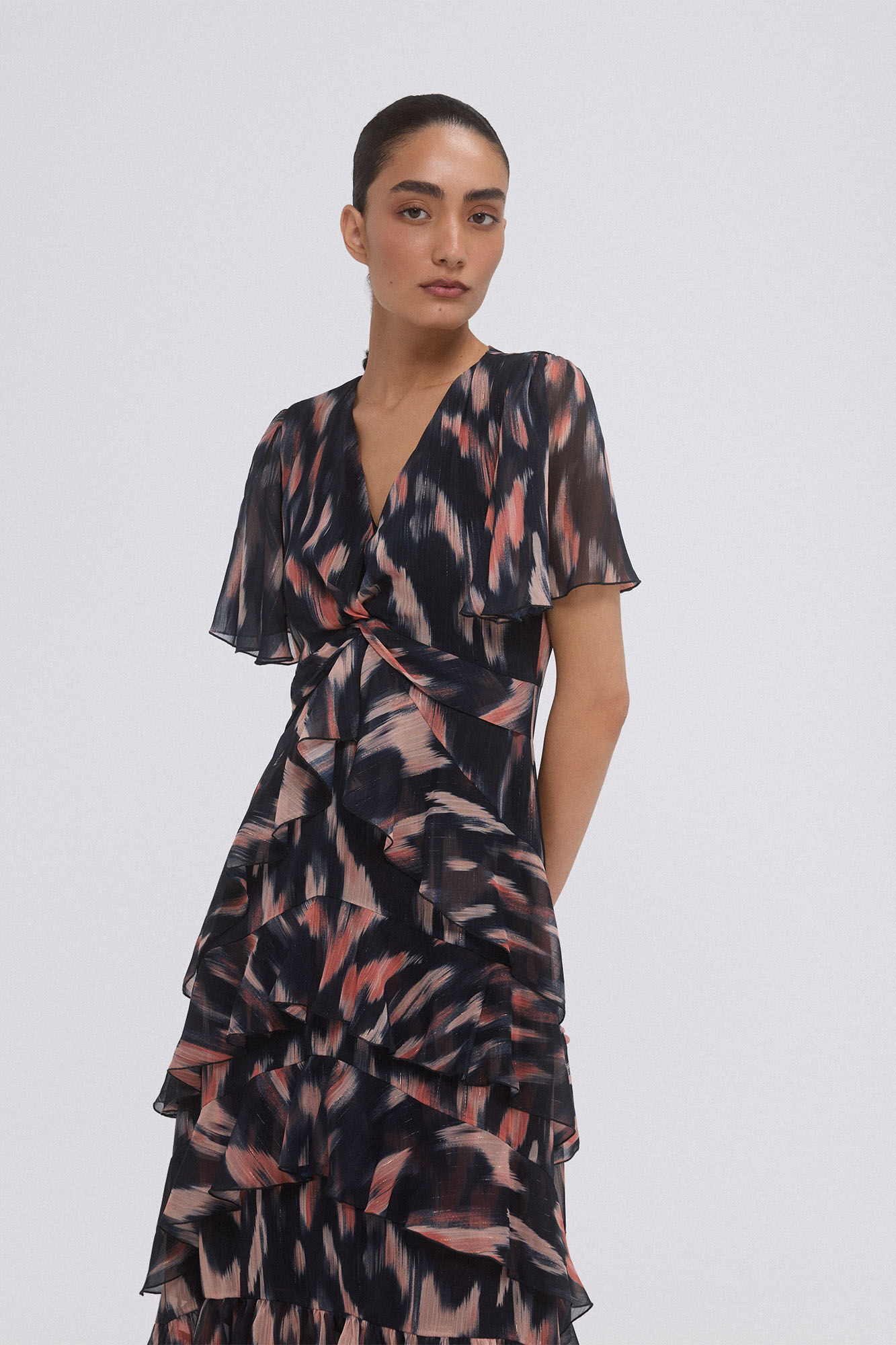 Pedro del Hierro Vestido midi con volantes Gris