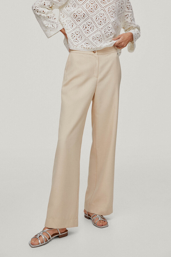 Pedro del Hierro High rise trousers with stitching Beige