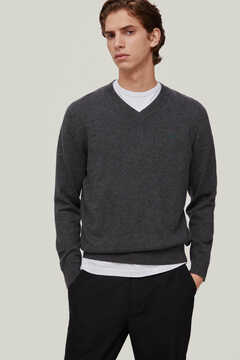 Pedro del Hierro V-neck wool and cashmere jumper Grey