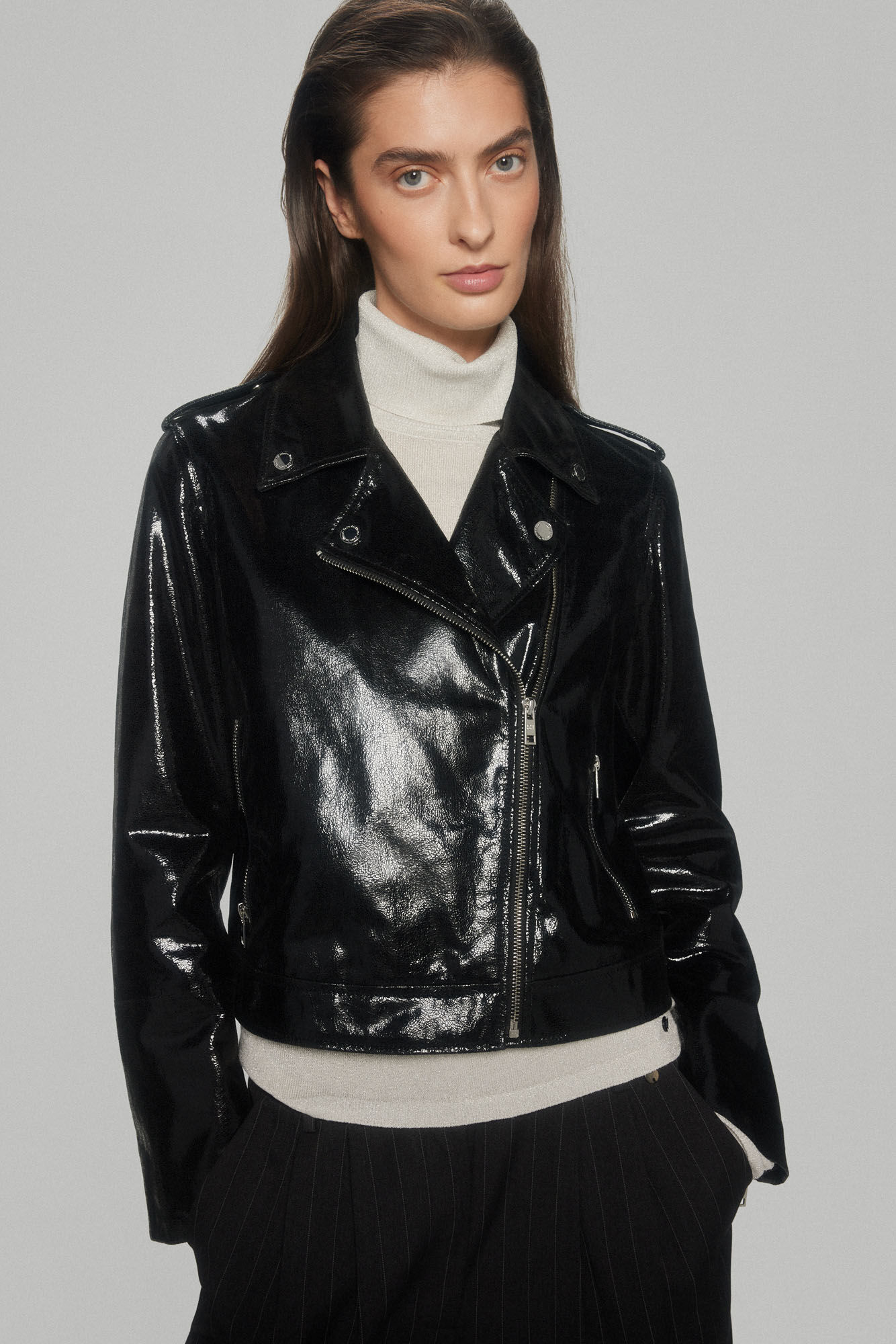 Pedro del Hierro Metallic nappa biker jacket Black