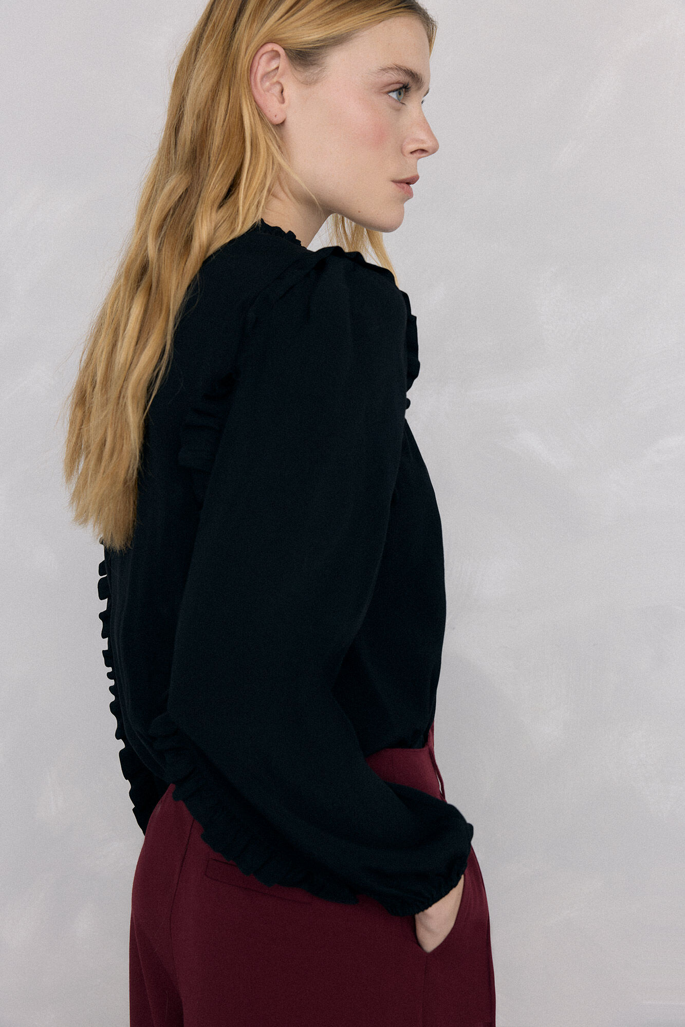 Pedro del Hierro Blusa de chiffon com babados Preto