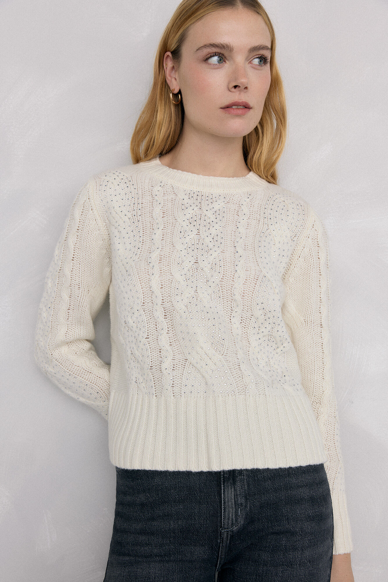 Pedro del Hierro Jersey de ochos tachas brillo Crudo